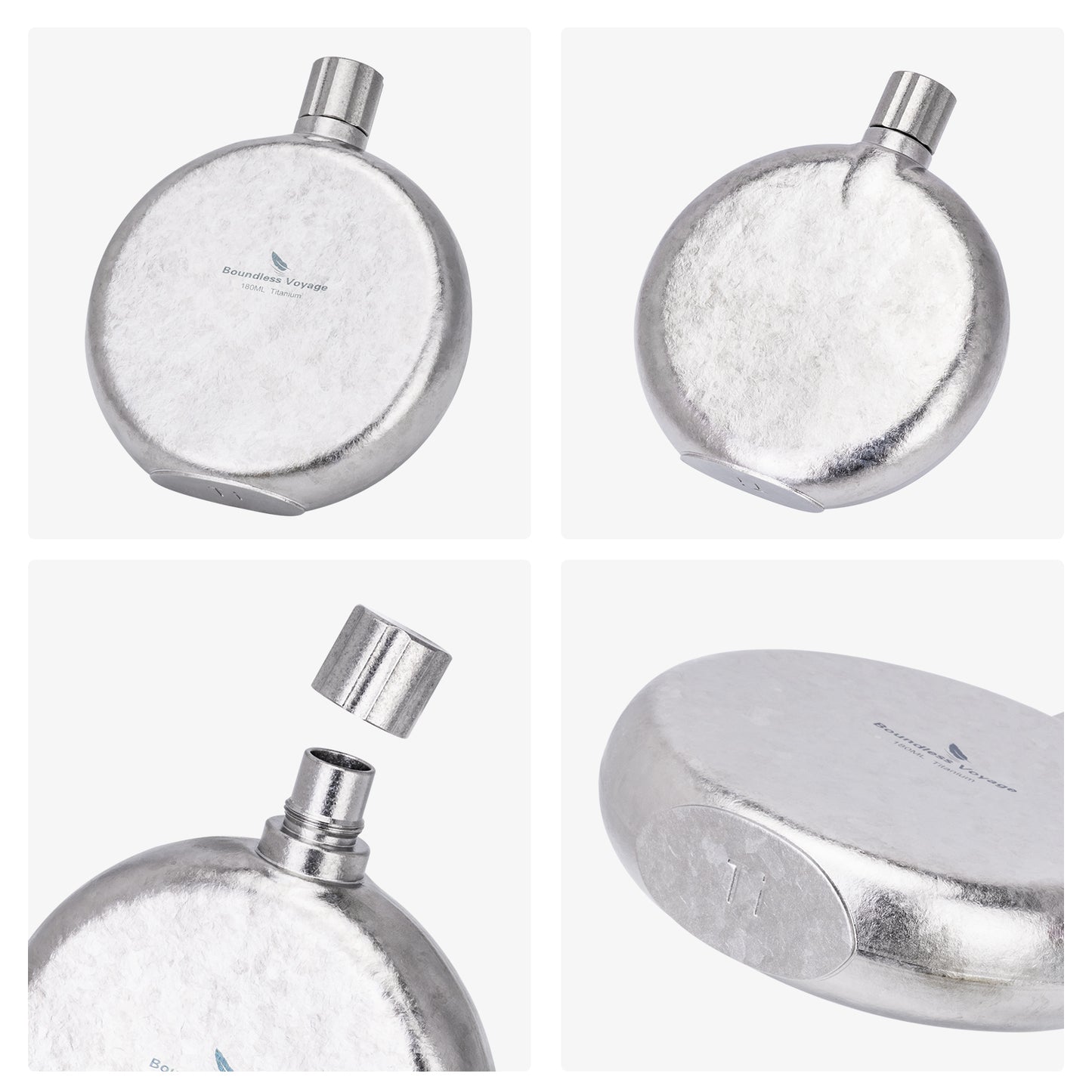 Boundless Voyage 180ml Crystallized Titanium Hip Flask | Luxury Ice-Texture Round Whiskey Bottle with Funnel | Ultralight & Non-Toxic Liquor Flagon for Gifting, EDC & Travel
