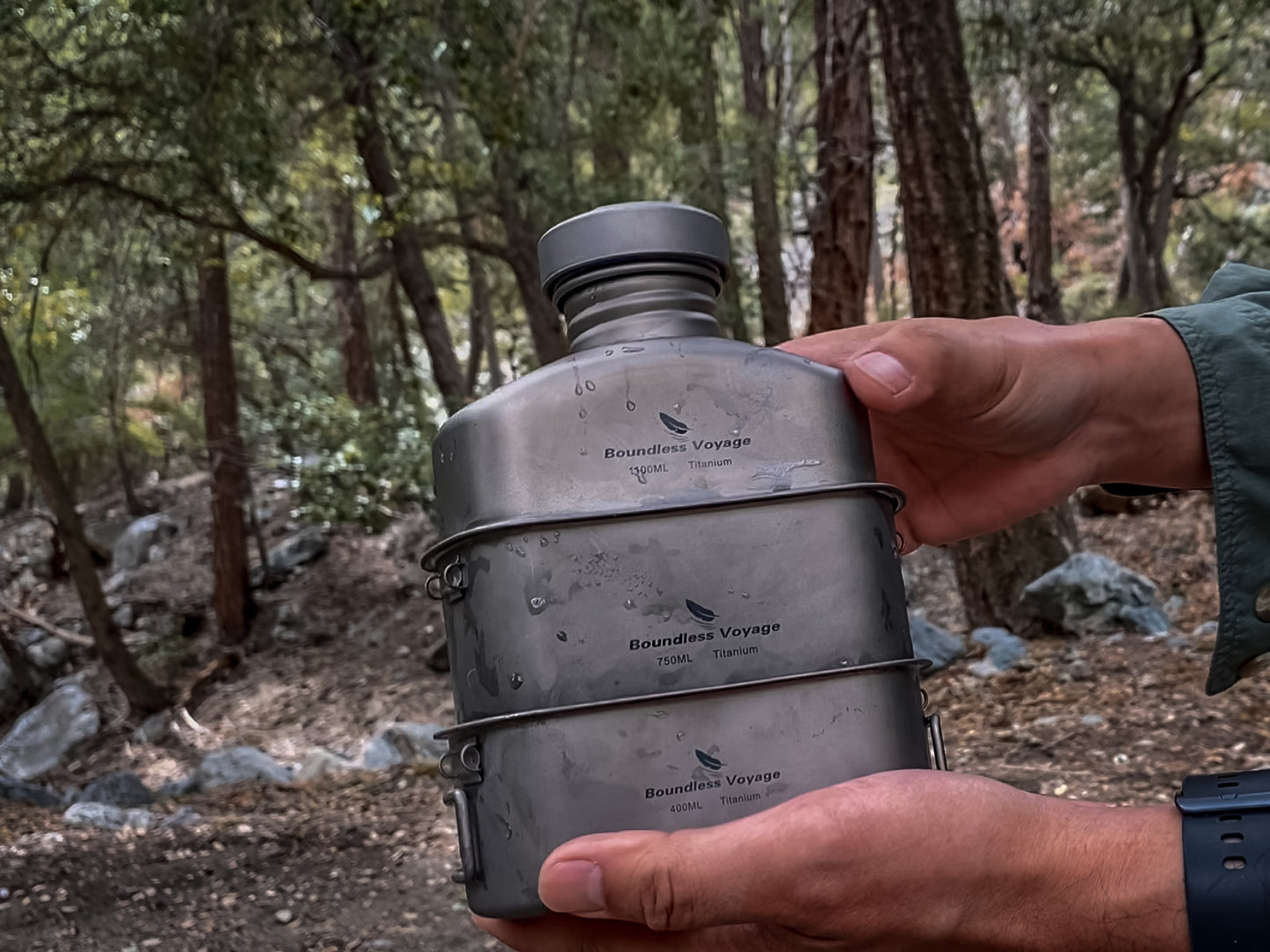 Boundless Voyage Titanium Military Canteen Cups Set Outdoor Camping Water Bottle Bowl Kettle Cooking Set Mess Kit