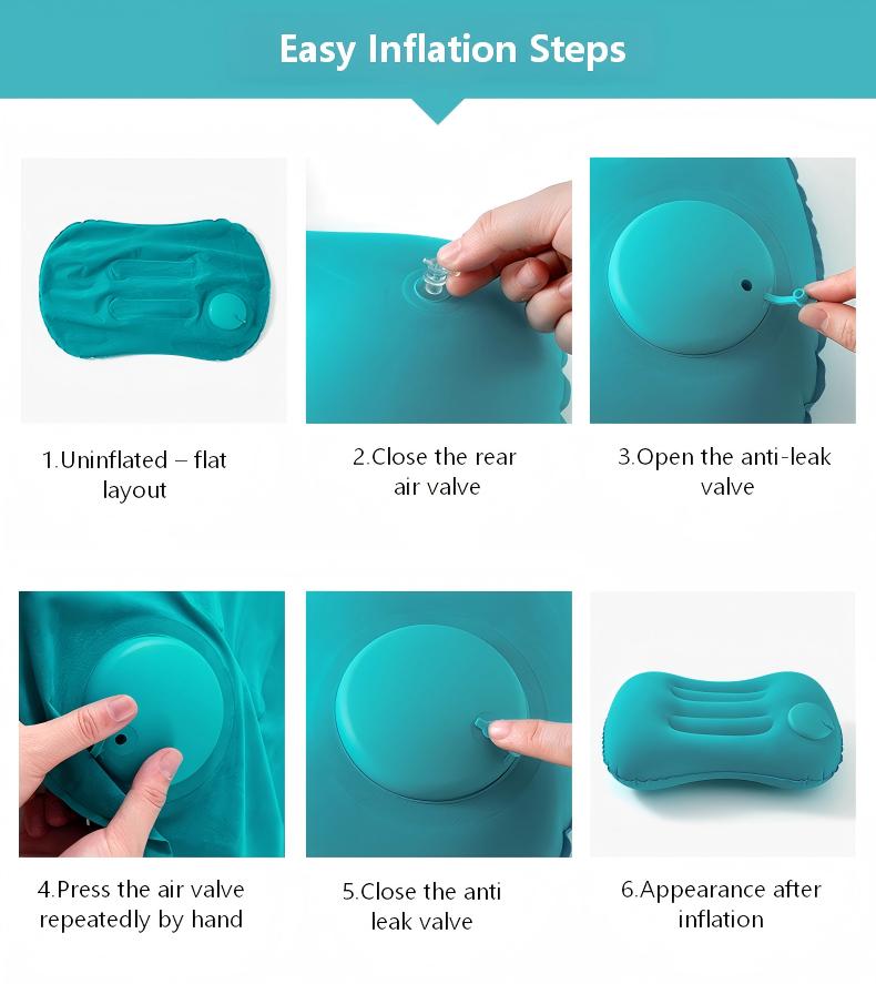 Push-Button Inflatable Travel Pillow - Ergonomic Neck Support, Soft Flocking, Compact & Portable