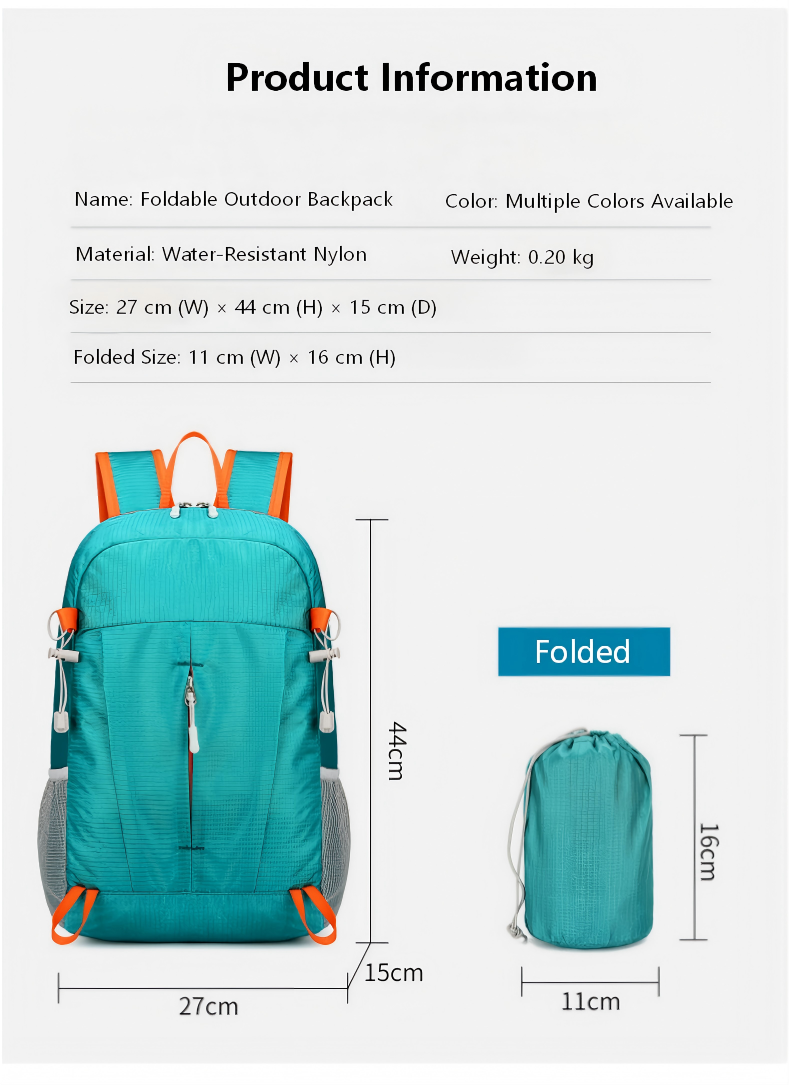 Lightweight Foldable Hiking Backpack – Waterproof Travel Daypack for Men & Women