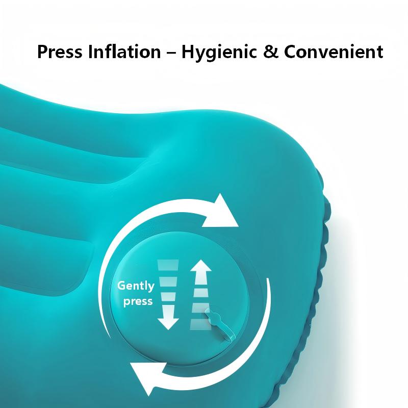 Push-Button Inflatable Travel Pillow - Ergonomic Neck Support, Soft Flocking, Compact & Portable