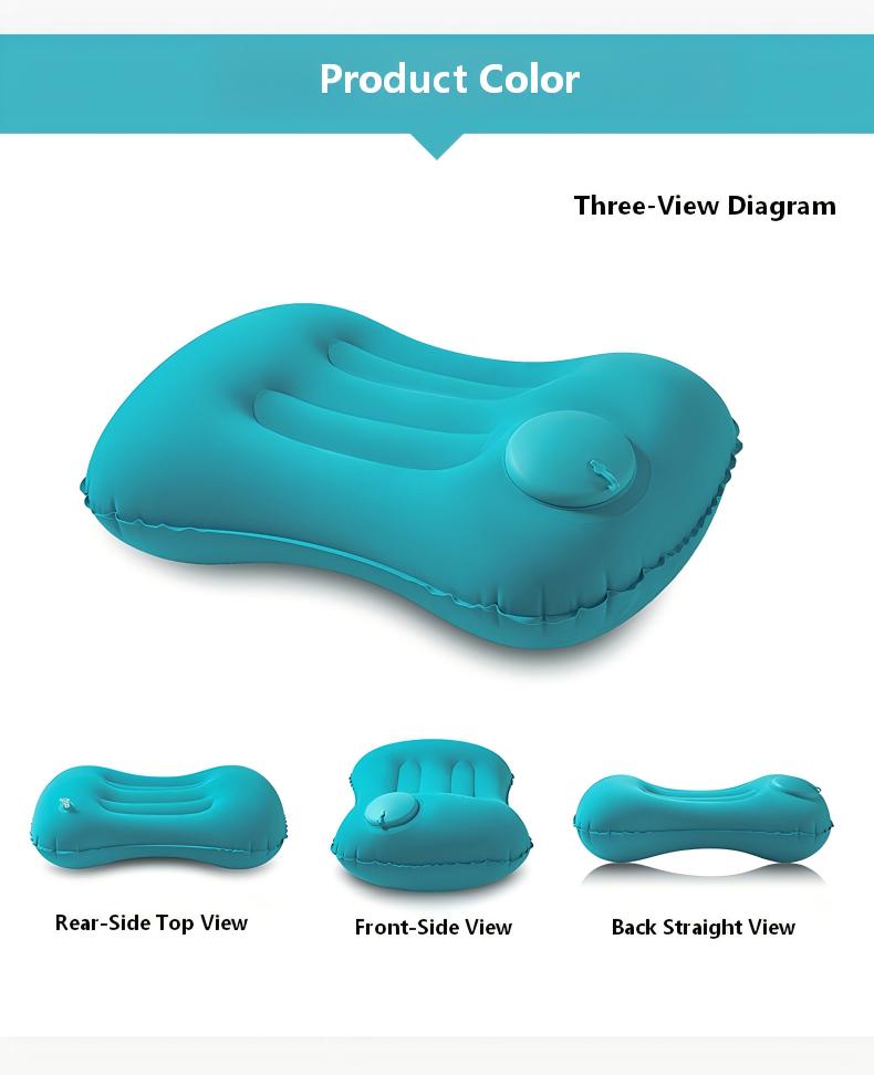 Push-Button Inflatable Travel Pillow - Ergonomic Neck Support, Soft Flocking, Compact & Portable