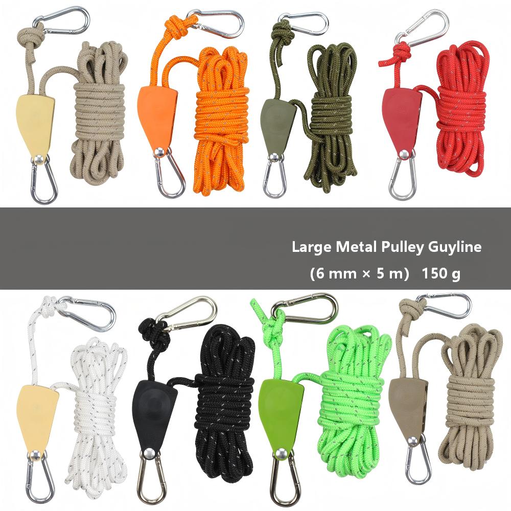 Camping Tarp Guy Lines with Metal Pulley – Heavy-Duty Adjustable Reflective Tent Ropes for Windproof Outdoor Setup