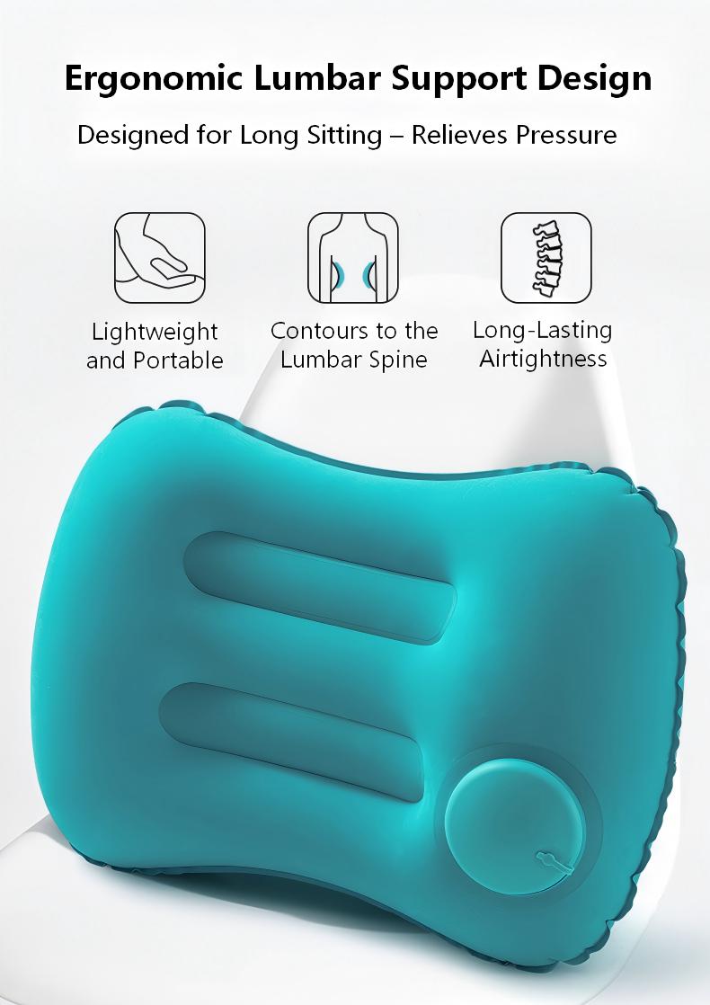 Push-Button Inflatable Travel Pillow - Ergonomic Neck Support, Soft Flocking, Compact & Portable