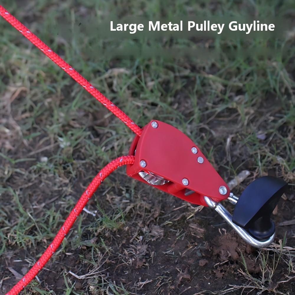 Camping Tarp Guy Lines with Metal Pulley – Heavy-Duty Adjustable Reflective Tent Ropes for Windproof Outdoor Setup