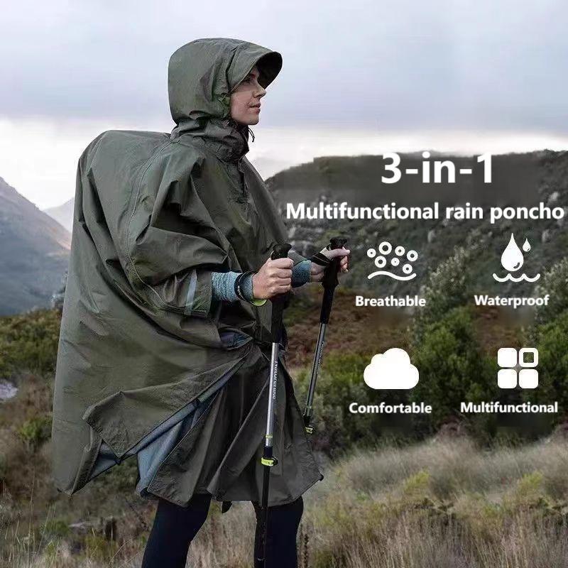 3-in-1 Multifunctional Tactical Rain Poncho for Adults | Waterproof & Breathable | Cycling, Hiking, Camping, and Outdoor Use