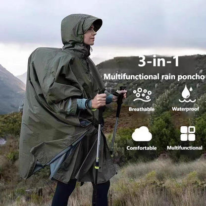 3-in-1 Multifunctional Tactical Rain Poncho for Adults | Waterproof & Breathable | Cycling, Hiking, Camping, and Outdoor Use