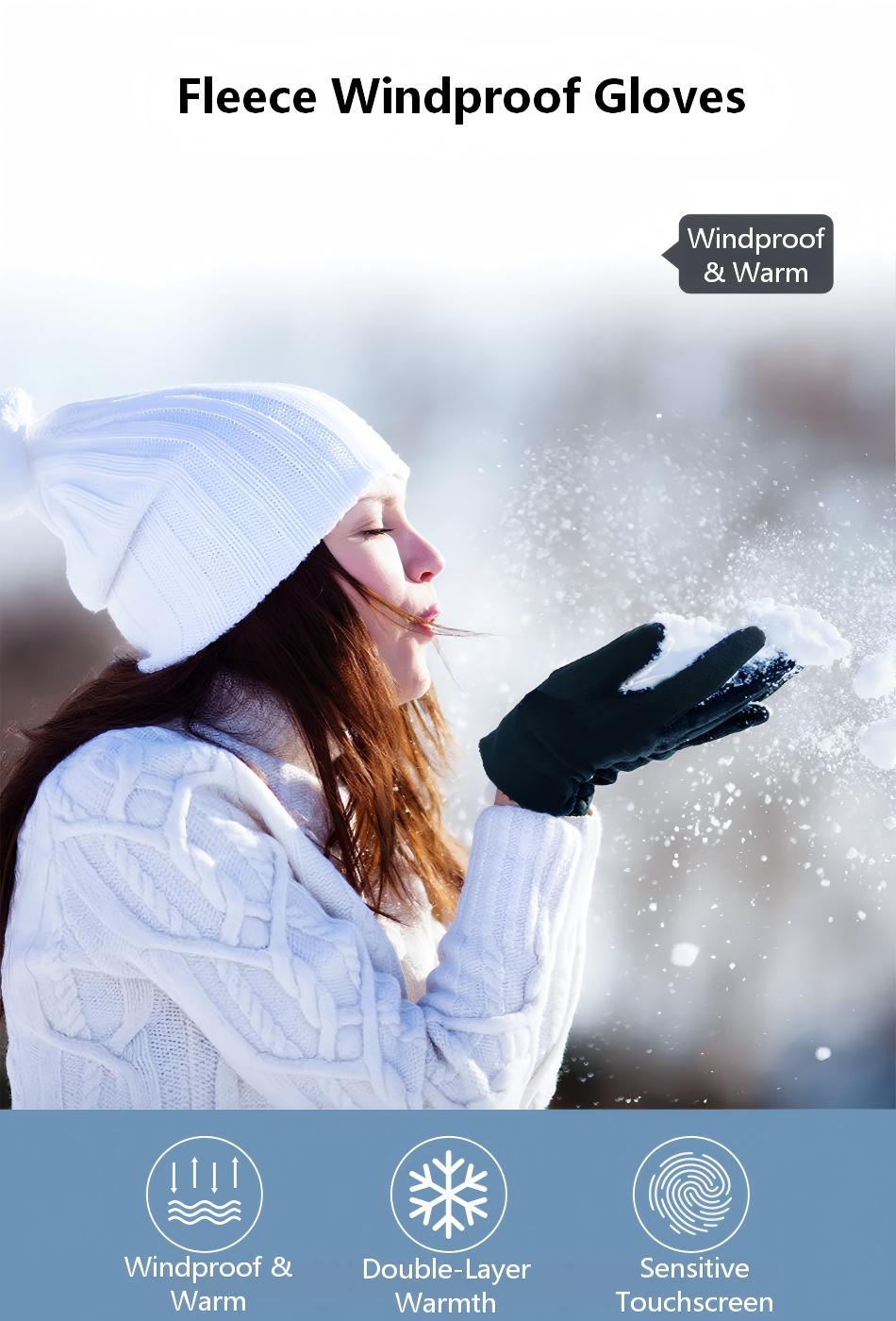 Winter Fleece Gloves– Thick Double-Layer Fleece Thermal Gloves for Men & Women, Warm for Skiing, Cycling & Outdoor Use