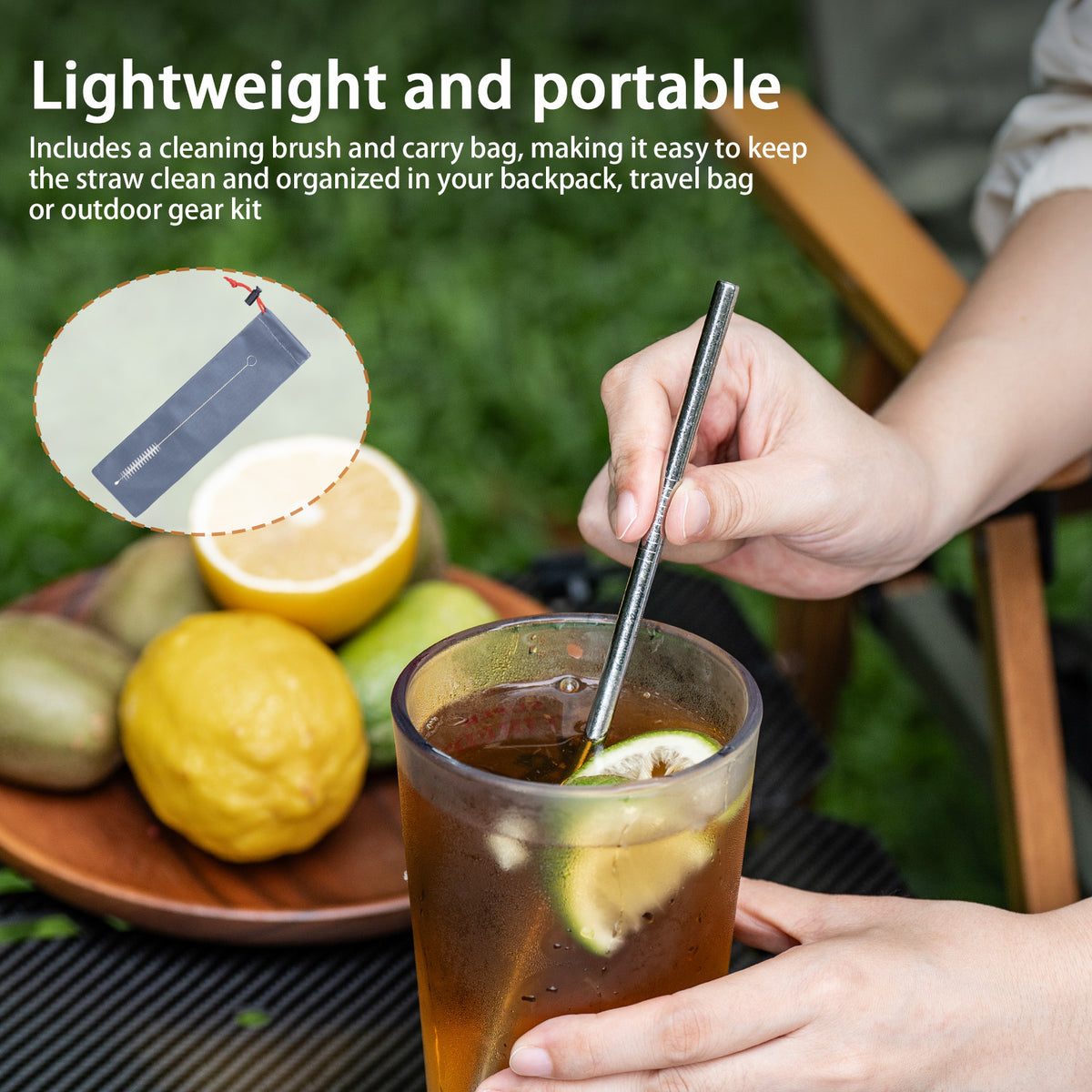 Boundless Voyage Titanium Straw 215mm – TA1 Pure Titanium Reusable Straight Straw with Cleaning Brush & Carry Bag