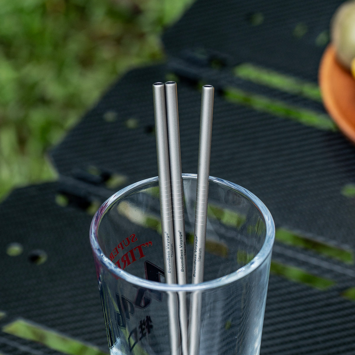 Boundless Voyage Titanium Straw 215mm – TA1 Pure Titanium Reusable Straight Straw with Cleaning Brush & Carry Bag