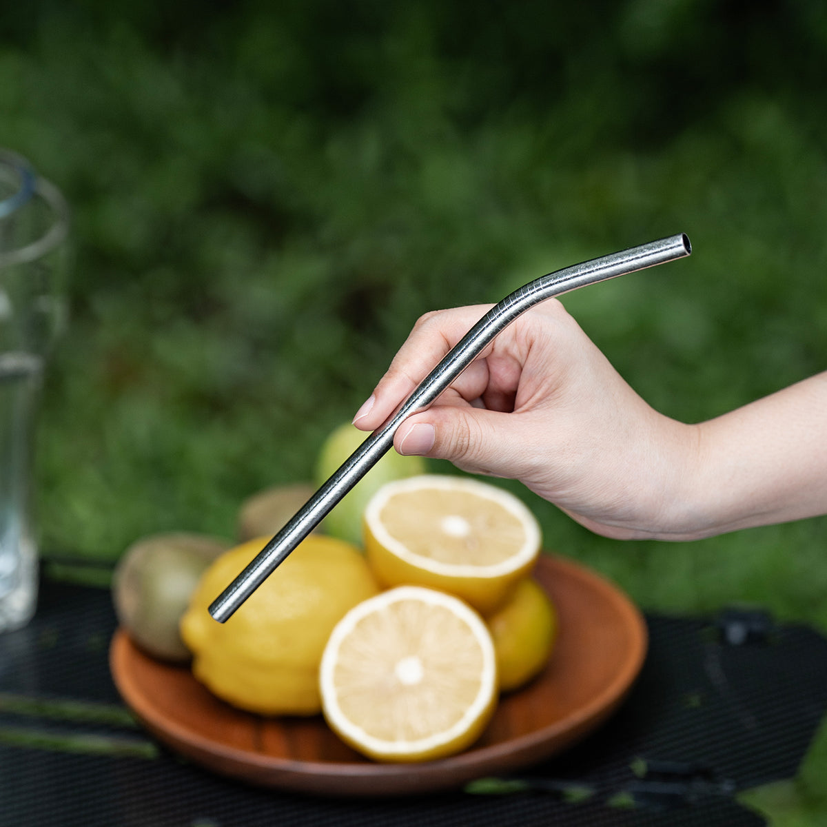 Boundless Voyage 213mm Titanium Bent Straw – TA1 Pure Titanium Reusable Drinking Straw with Cleaning Brush & Carry Bag