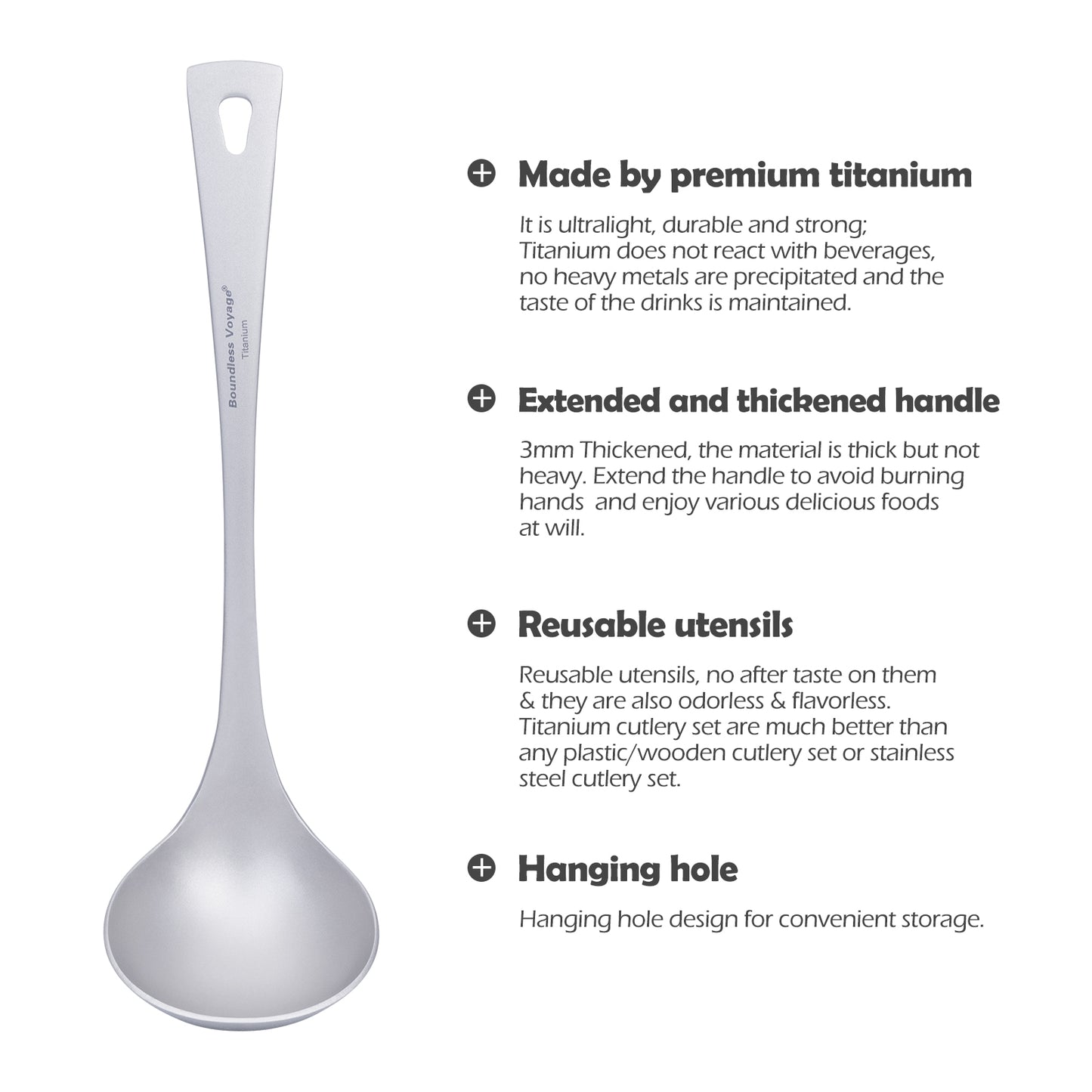Boundless Voyage Titanium Soup Spoon – Ultralight Camping Tableware for Hiking, Travel & Outdoor Dining