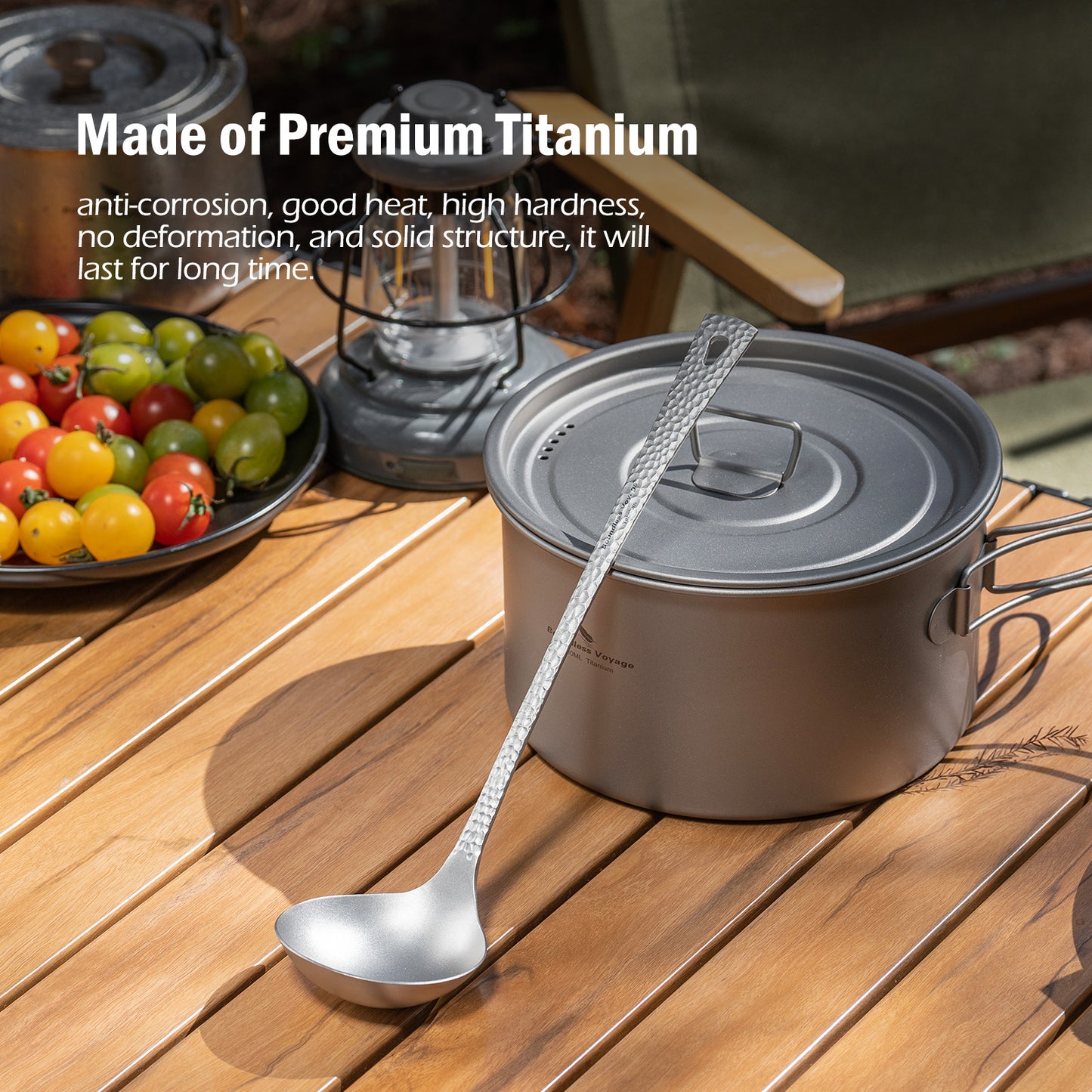 Boundless Voyage Titanium Ladle – Durable Long Handle Soup Spoon for Cooking, Gravy, Sauces & Outdoor Use