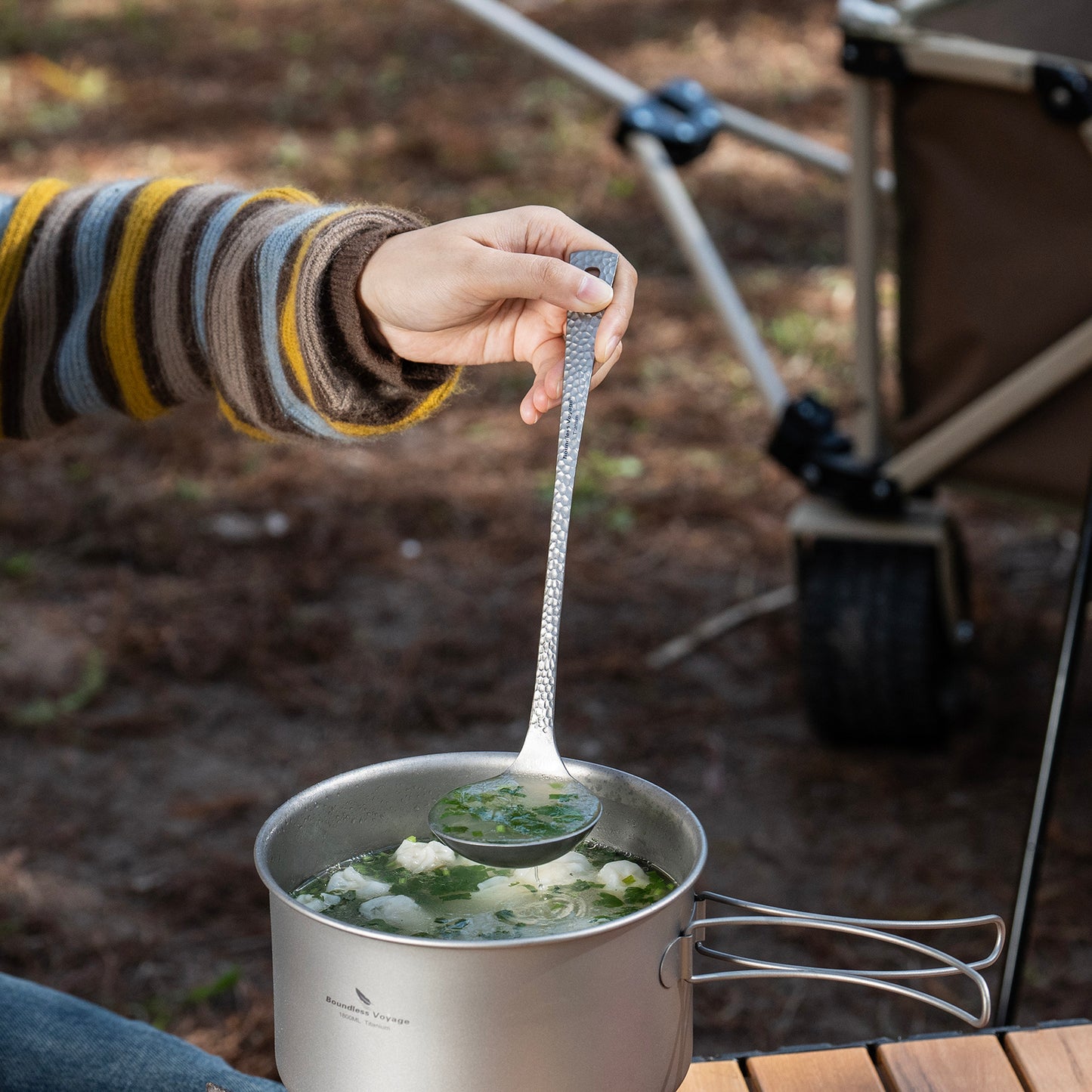 Boundless Voyage Titanium Ladle – Durable Long Handle Soup Spoon for Cooking, Gravy, Sauces & Outdoor Use