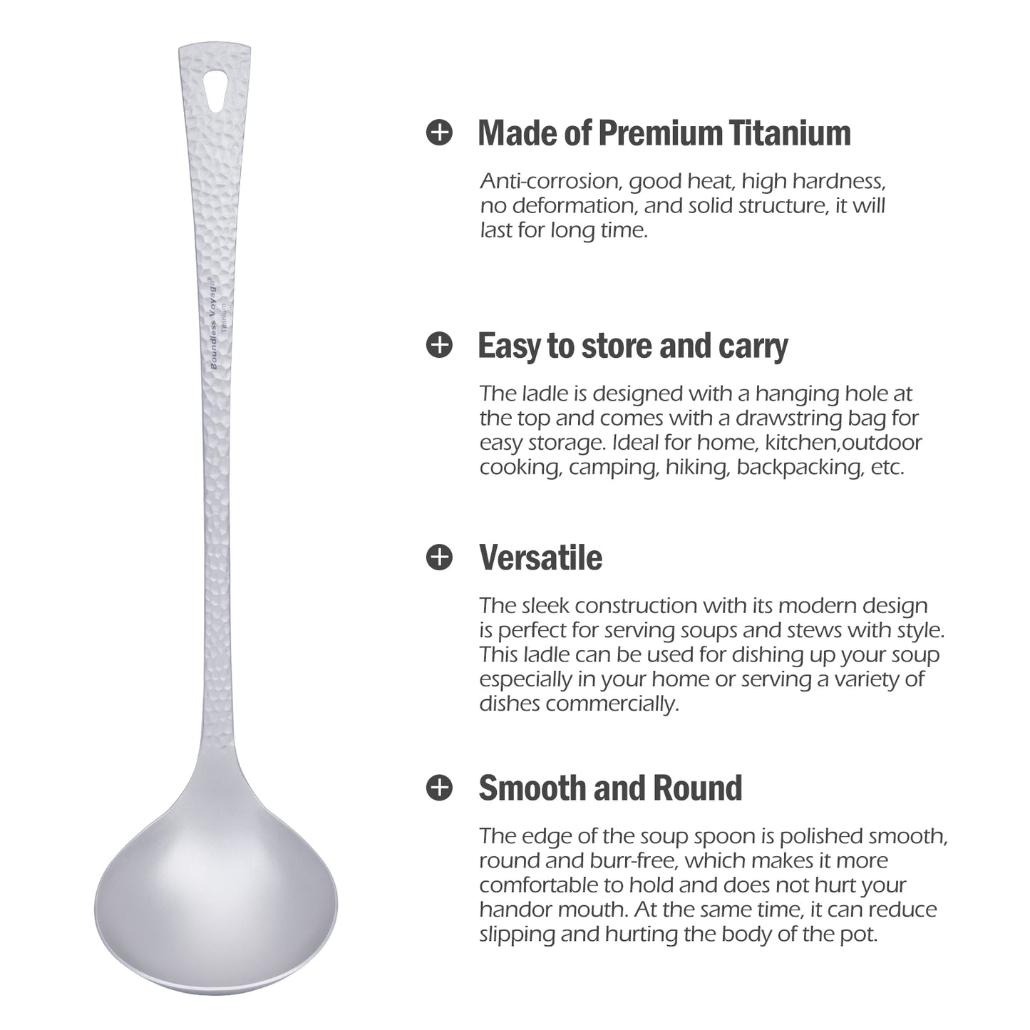 Boundless Voyage Titanium Ladle – Durable Long Handle Soup Spoon for Cooking, Gravy, Sauces & Outdoor Use