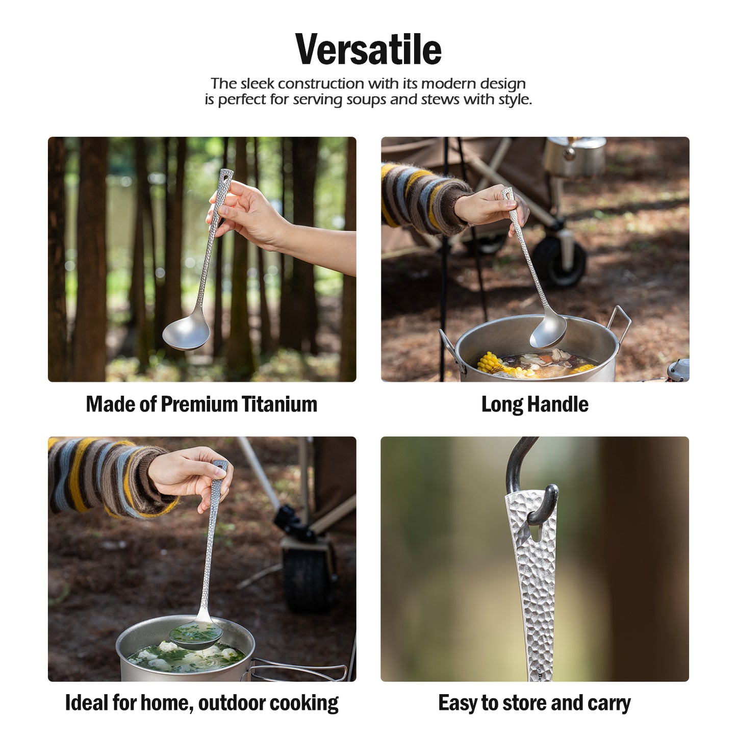 Boundless Voyage Titanium Ladle – Durable Long Handle Soup Spoon for Cooking, Gravy, Sauces & Outdoor Use