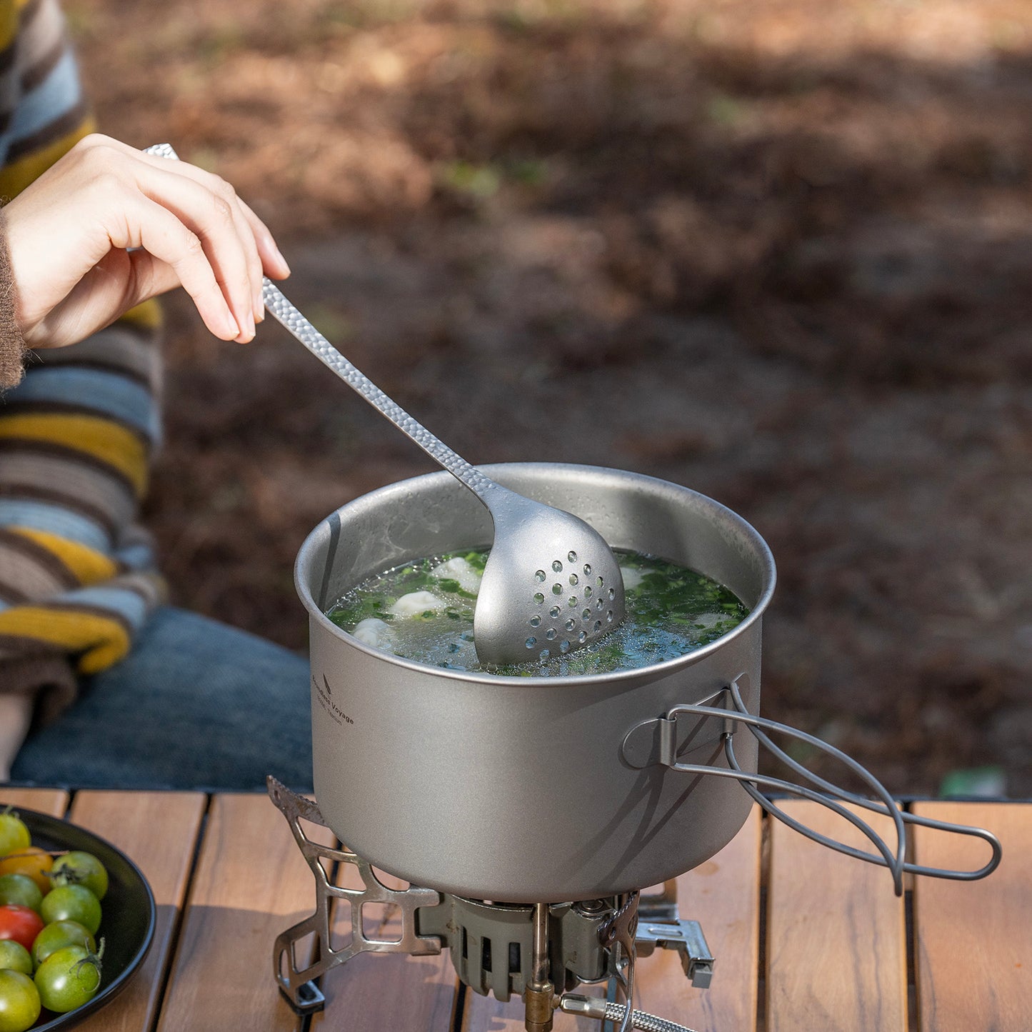 Boundless Voyage Titanium Skimmer Spoon Lightweight Cooking Skimmer Ladle with Long Handle Food Strainer Colander Kitchen Tools