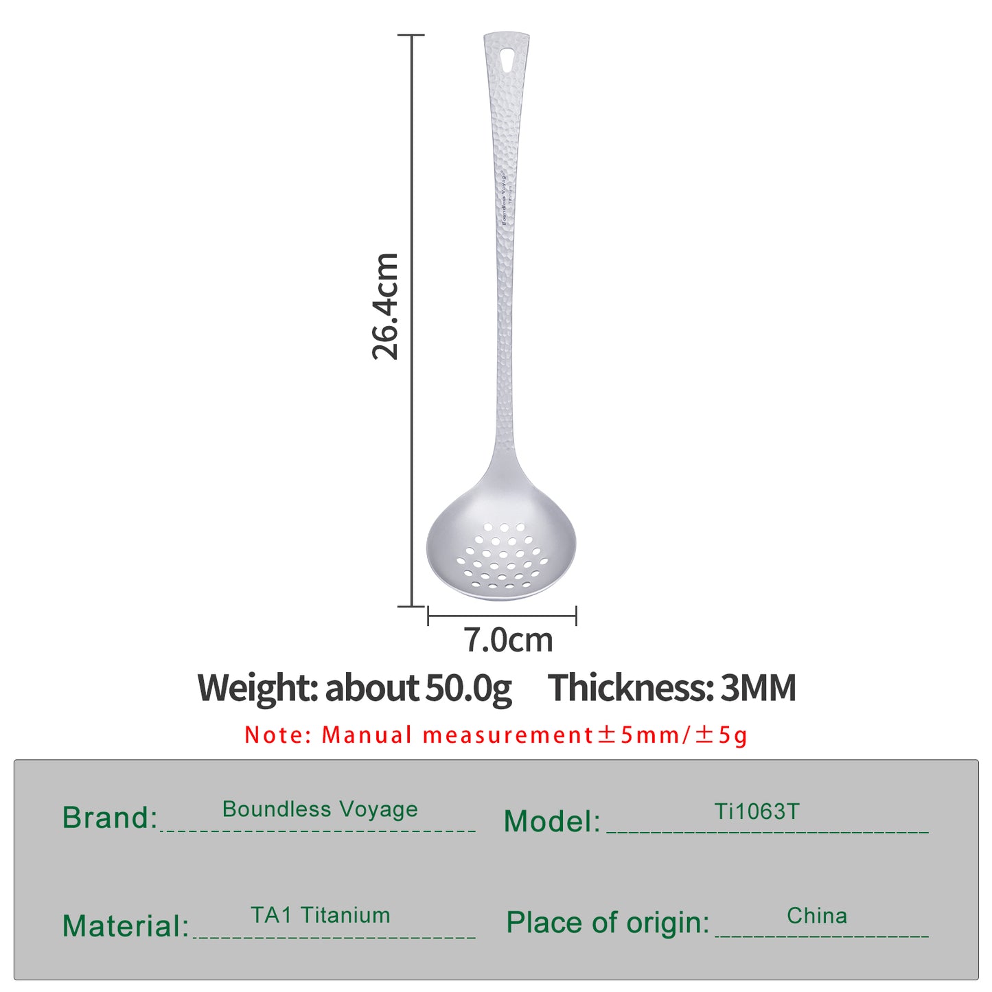 Boundless Voyage Titanium Skimmer Spoon Lightweight Cooking Skimmer Ladle with Long Handle Food Strainer Colander Kitchen Tools