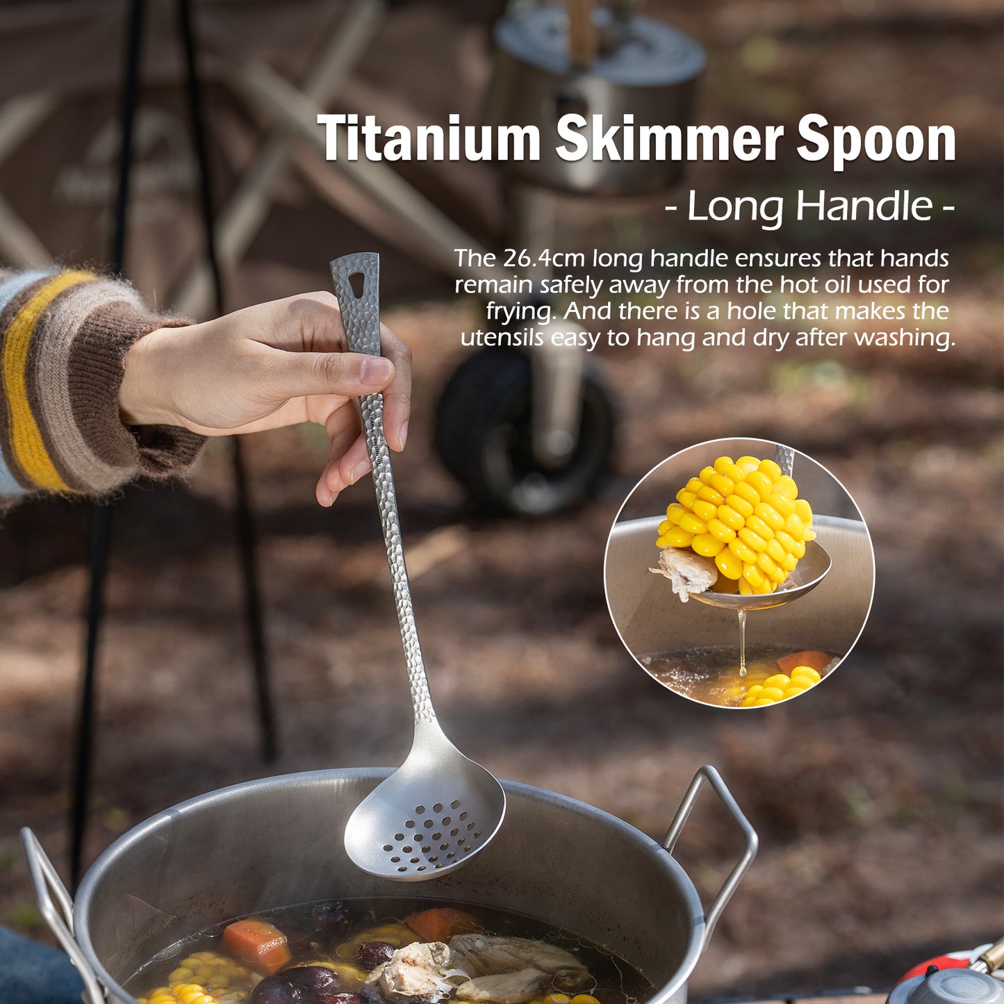 Boundless Voyage Titanium Skimmer Spoon Lightweight Cooking Skimmer Ladle with Long Handle Food Strainer Colander Kitchen Tools