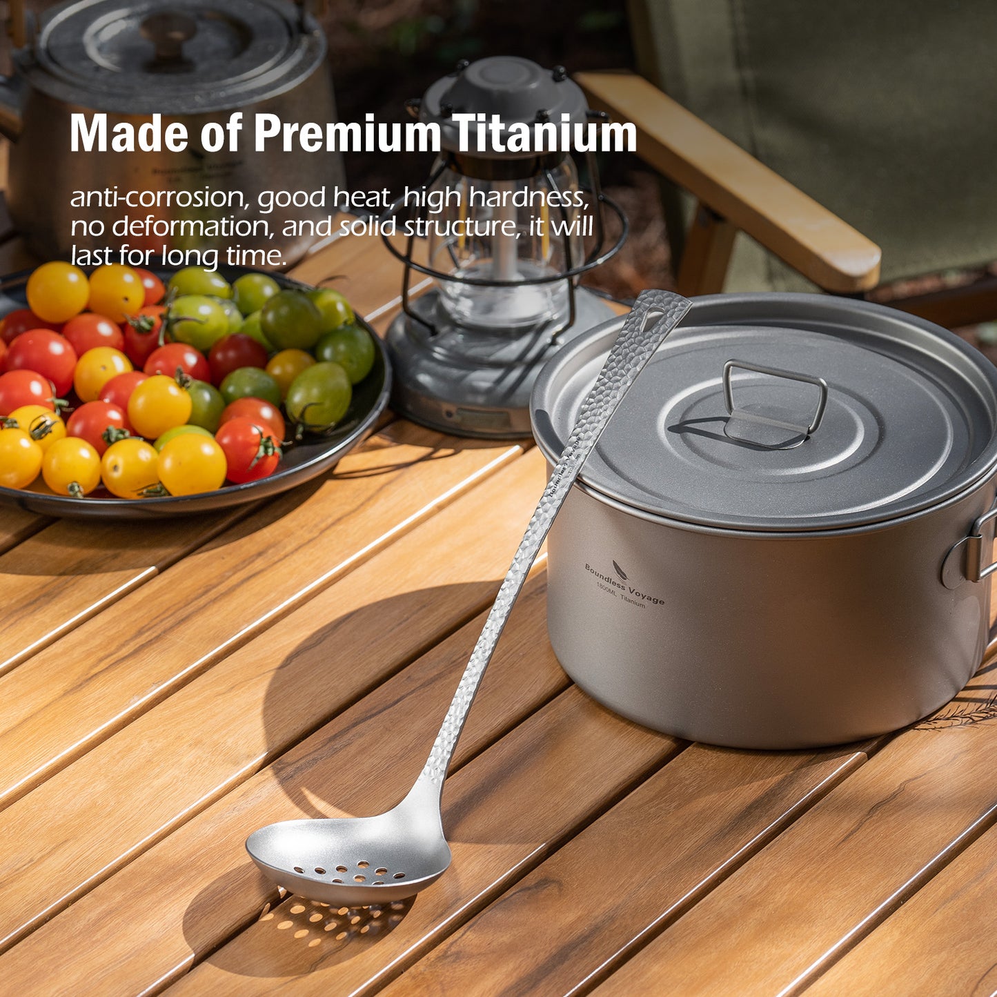 Boundless Voyage Titanium Skimmer Spoon Lightweight Cooking Skimmer Ladle with Long Handle Food Strainer Colander Kitchen Tools