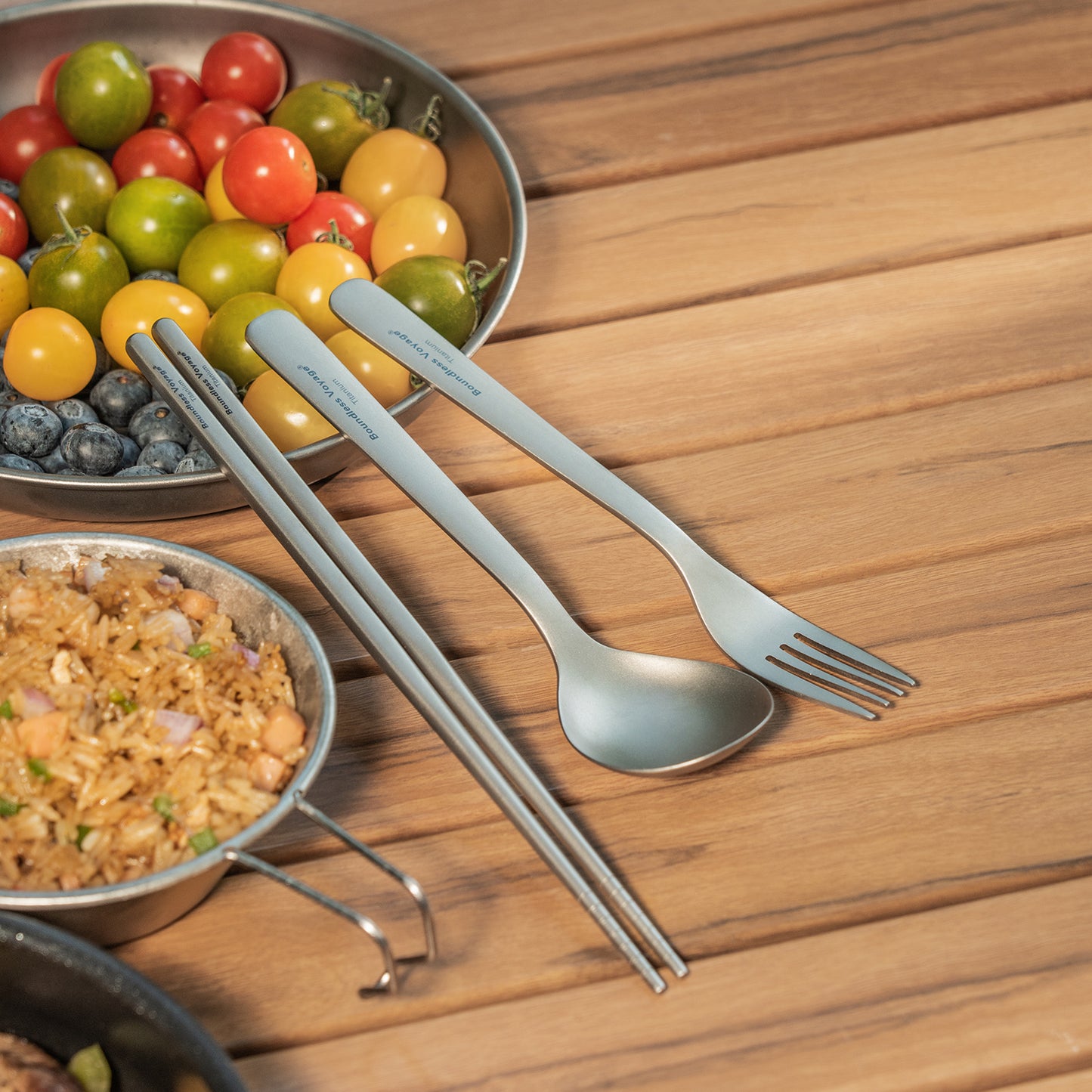 Boundless Voyage Titanium Spoon Fork Chopsticks Set Outdoor Camping Ultralight Cutlery for Soup Meal Portable Tableware
