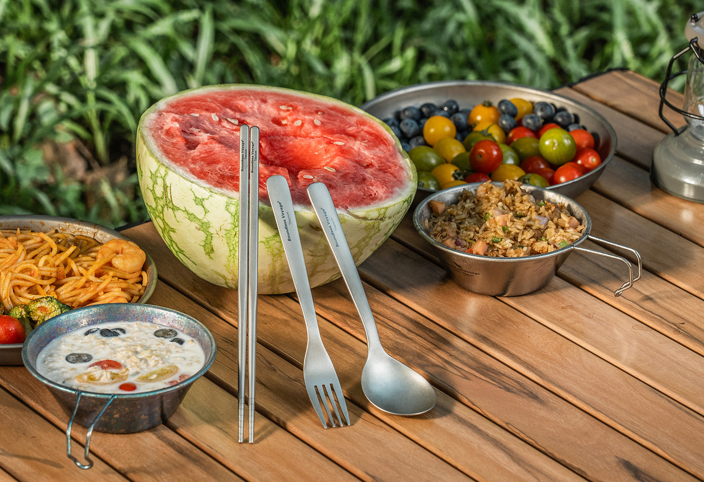 Boundless Voyage Titanium Spoon Fork Chopsticks Set Outdoor Camping Ultralight Cutlery for Soup Meal Portable Tableware