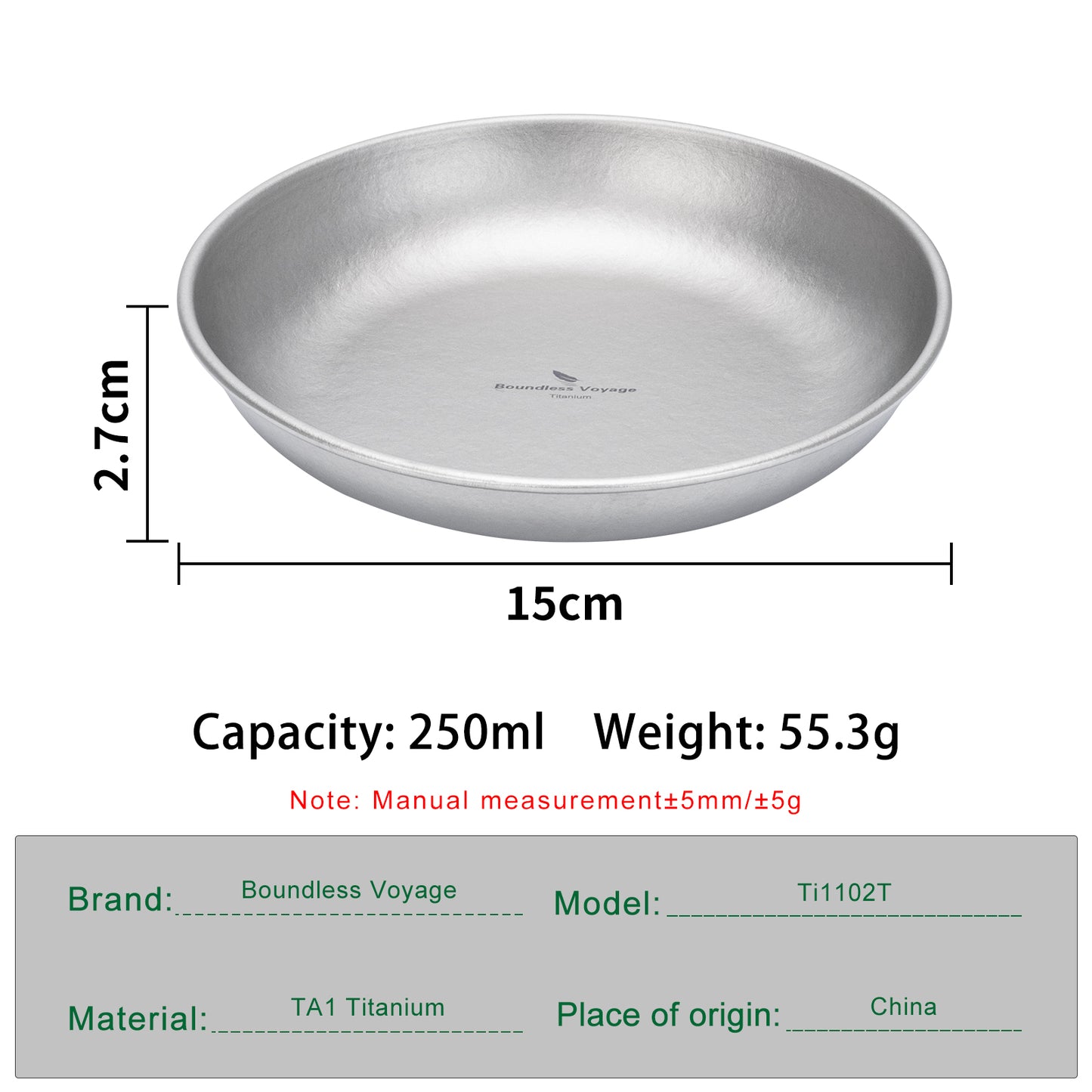 Boundless Voyage Titanium Camping Plate 250ml – Portable Ultralight Dining Bowl for Outdoor Meals & Travel