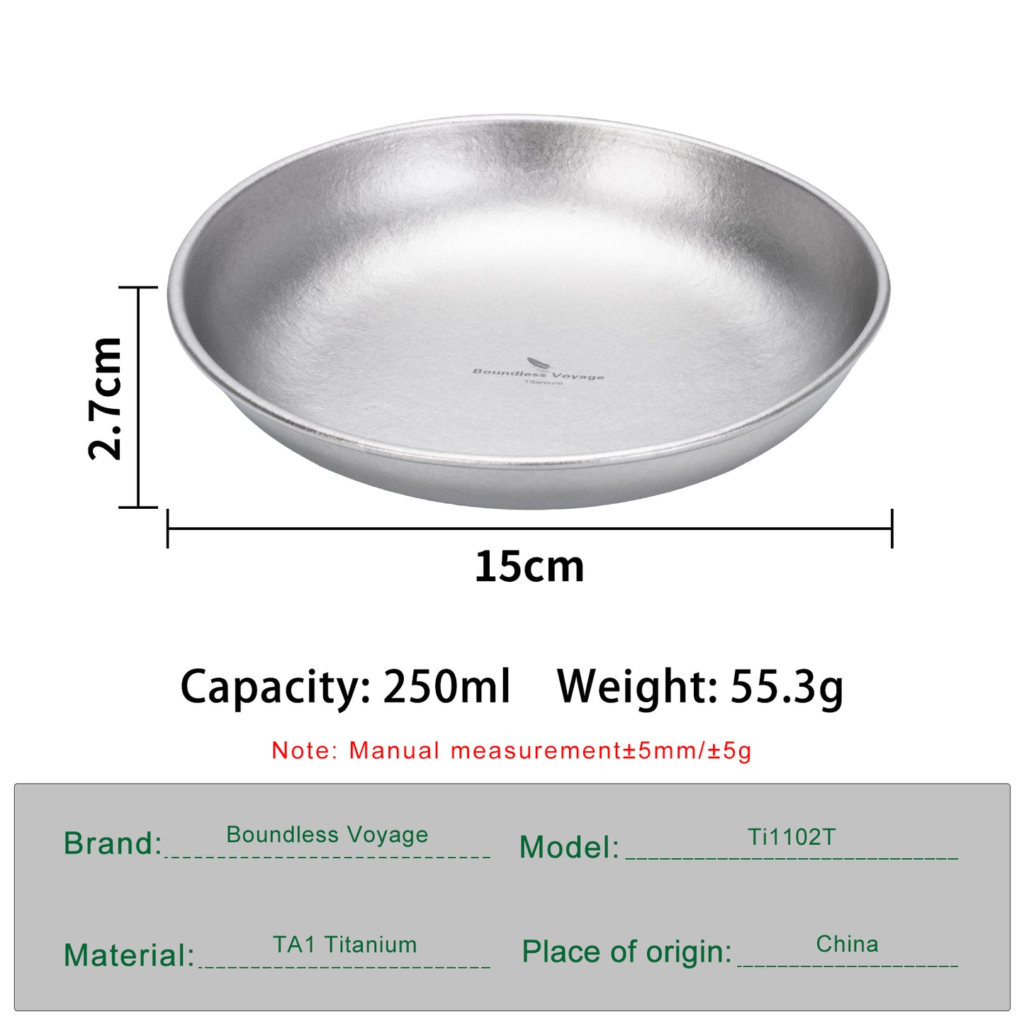 Boundless Voyage Titanium Camping Plate 250ml – Portable Ultralight Dining Bowl for Outdoor Meals & Travel