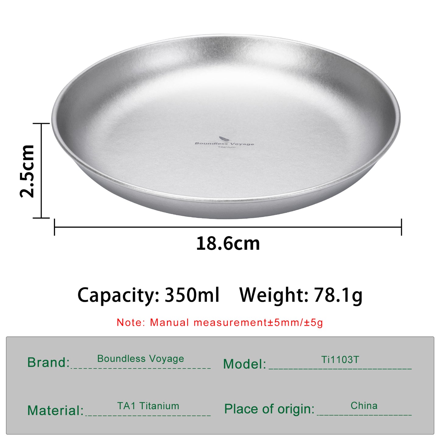 Boundless Voyage Titanium Camping Plate 350ml – Ultralight Outdoor Dining Bowl for Hiking, Backpacking & Travel