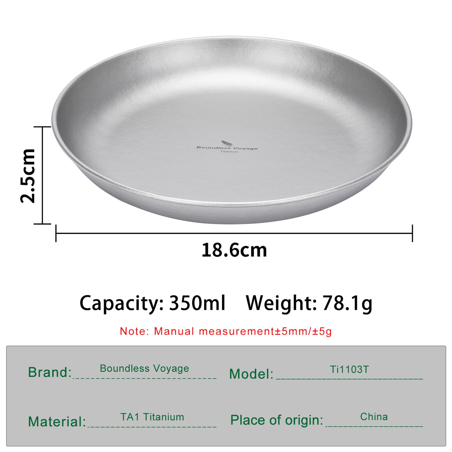 Boundless Voyage Titanium Camping Plate 350ml – Ultralight Outdoor Dining Bowl for Hiking, Backpacking & Travel