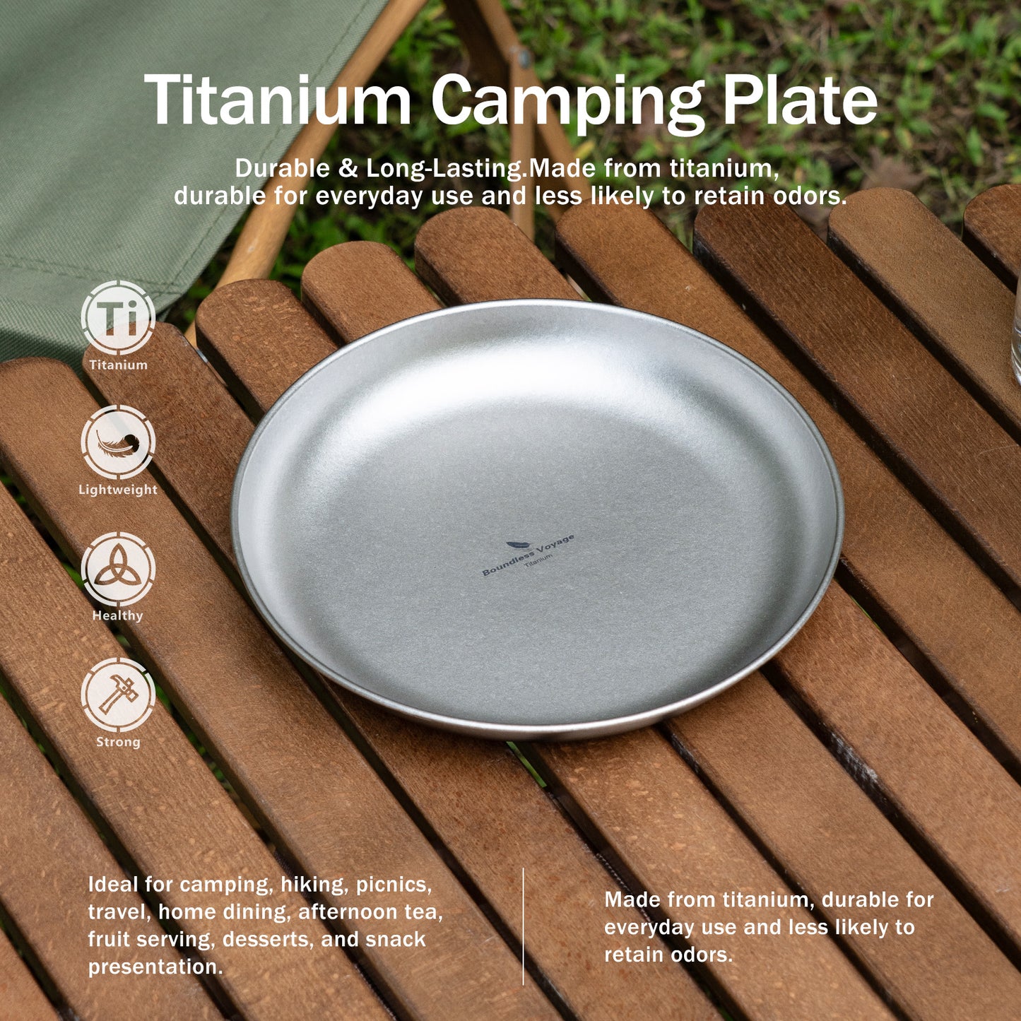 Boundless Voyage Titanium Camping Plate 350ml – Ultralight Outdoor Dining Bowl for Hiking, Backpacking & Travel