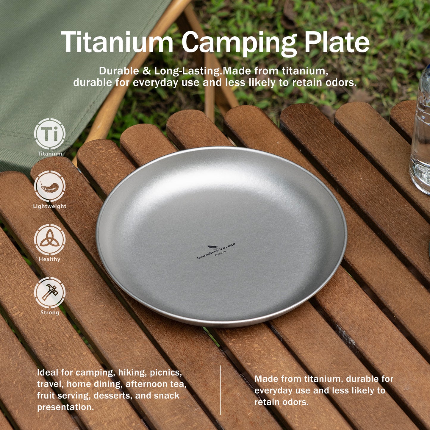 Boundless Voyage Titanium Camping Plate 350ml – Ultralight Outdoor Dining Bowl for Hiking, Backpacking & Travel
