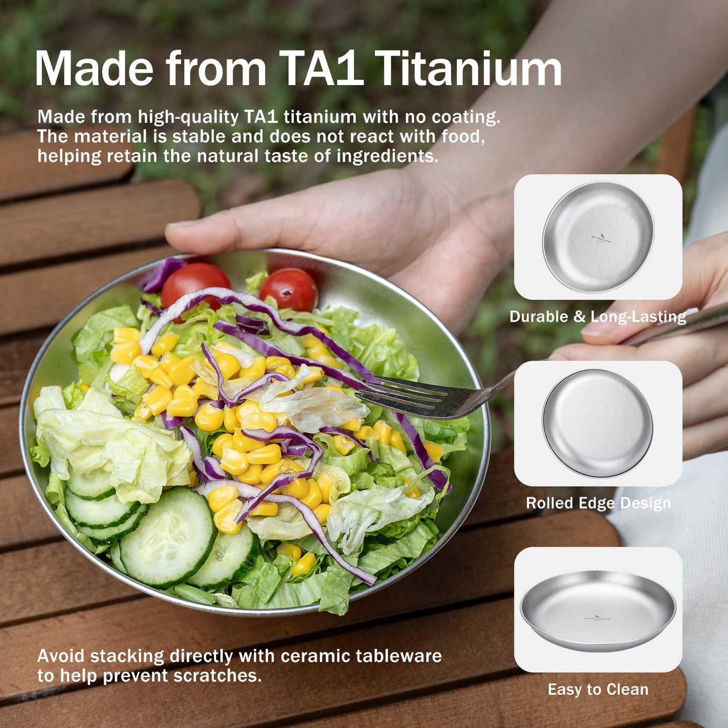 Boundless Voyage Titanium Camping Plate 350ml – Ultralight Outdoor Dining Bowl for Hiking, Backpacking & Travel