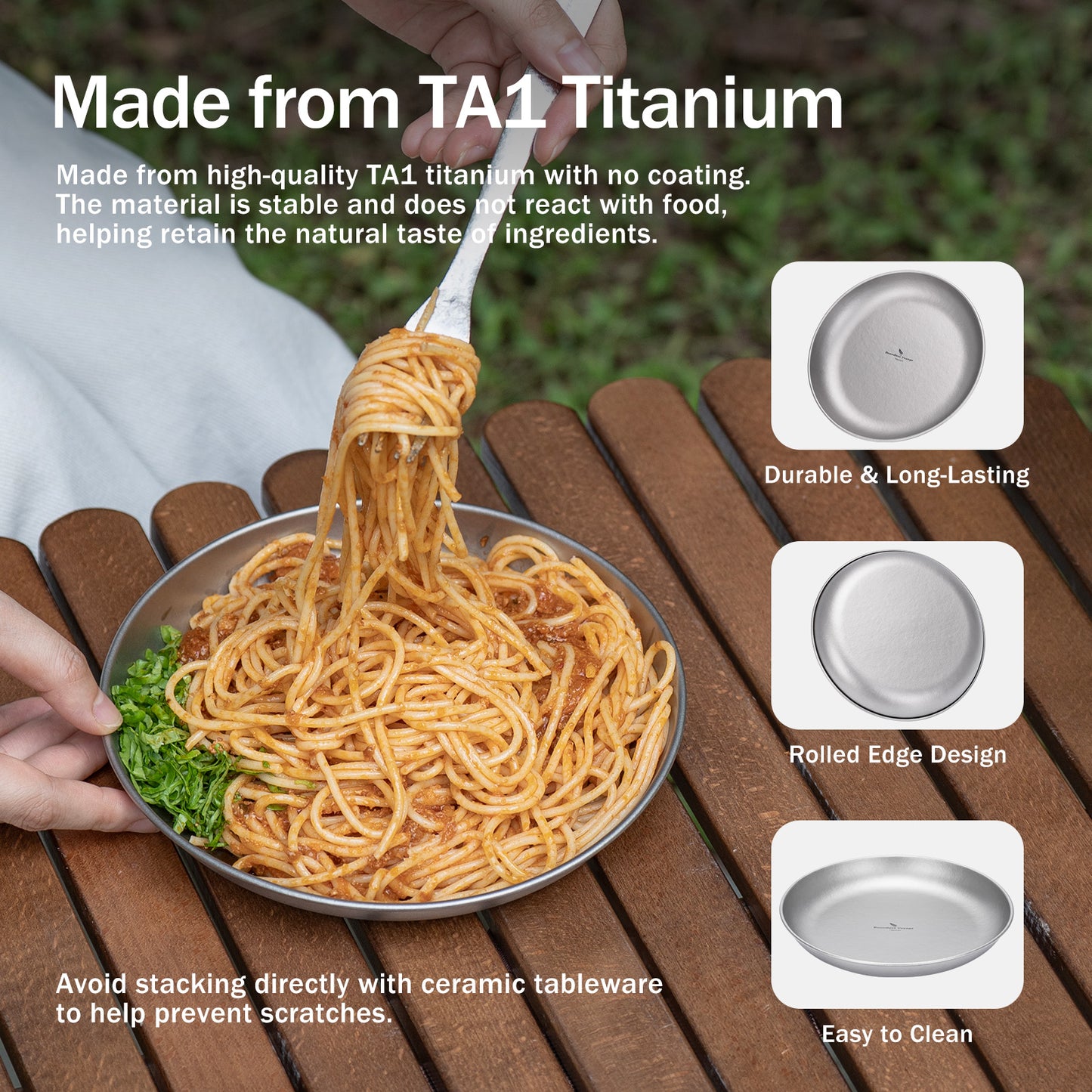 Boundless Voyage Titanium Camping Plate 350ml – Ultralight Outdoor Dining Bowl for Hiking, Backpacking & Travel