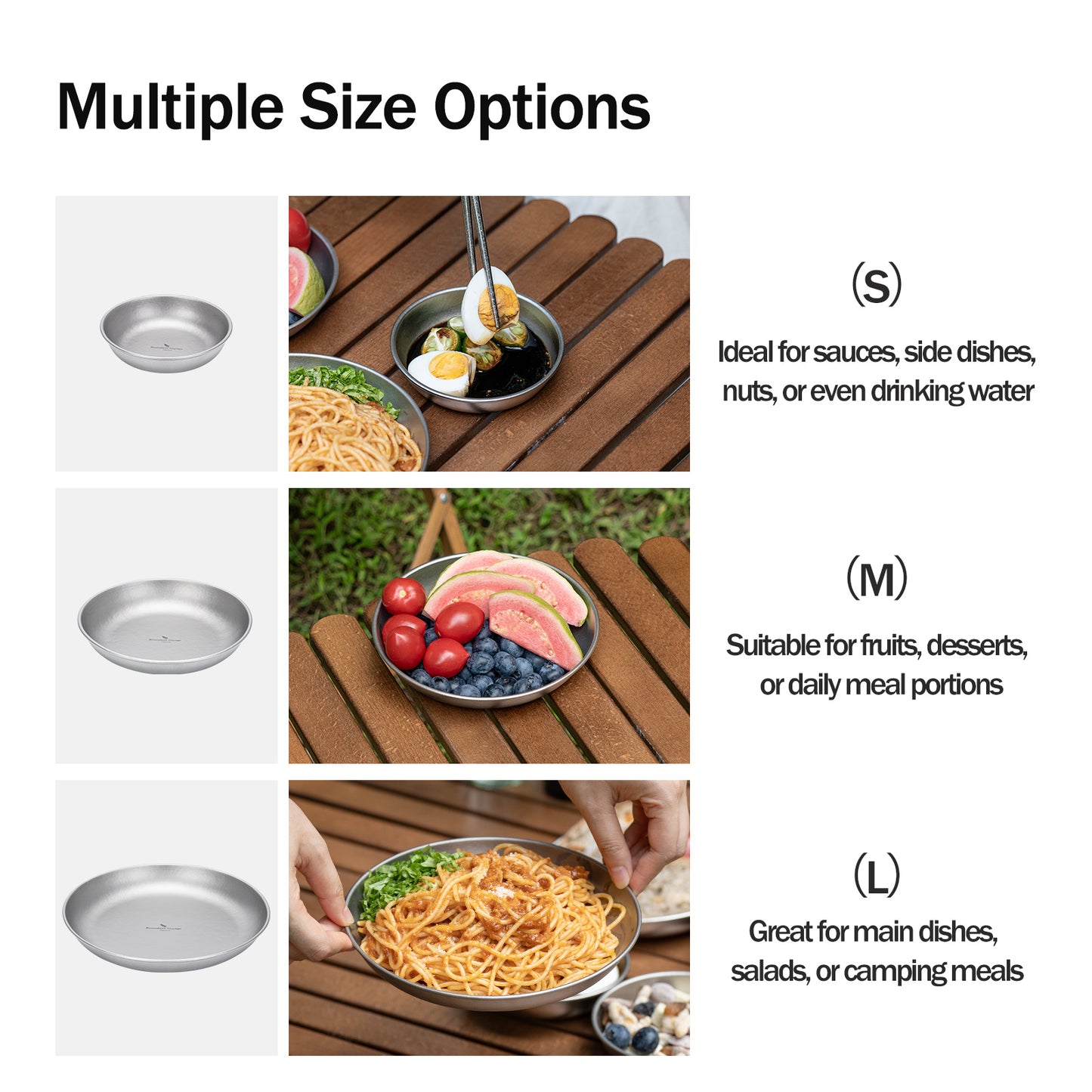 Boundless Voyage Titanium Plate Set – 3PCS Ultralight Camping Dining Plates for Hiking, Travel & Outdoor Meals