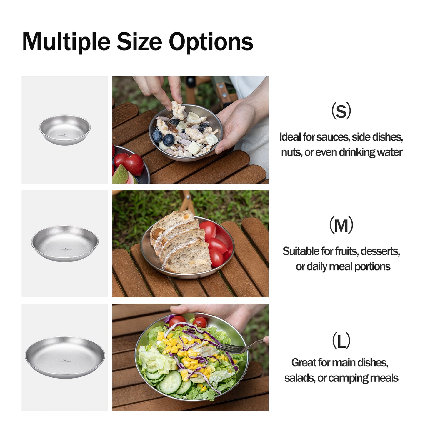 Boundless Voyage Titanium Plate Set – 3PCS Ultralight Camping Dining Plates for Hiking, Travel & Outdoor Meals