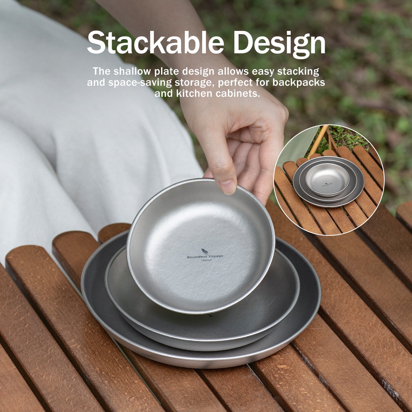 Boundless Voyage Titanium Plate Set – 3PCS Ultralight Camping Dining Plates for Hiking, Travel & Outdoor Meals
