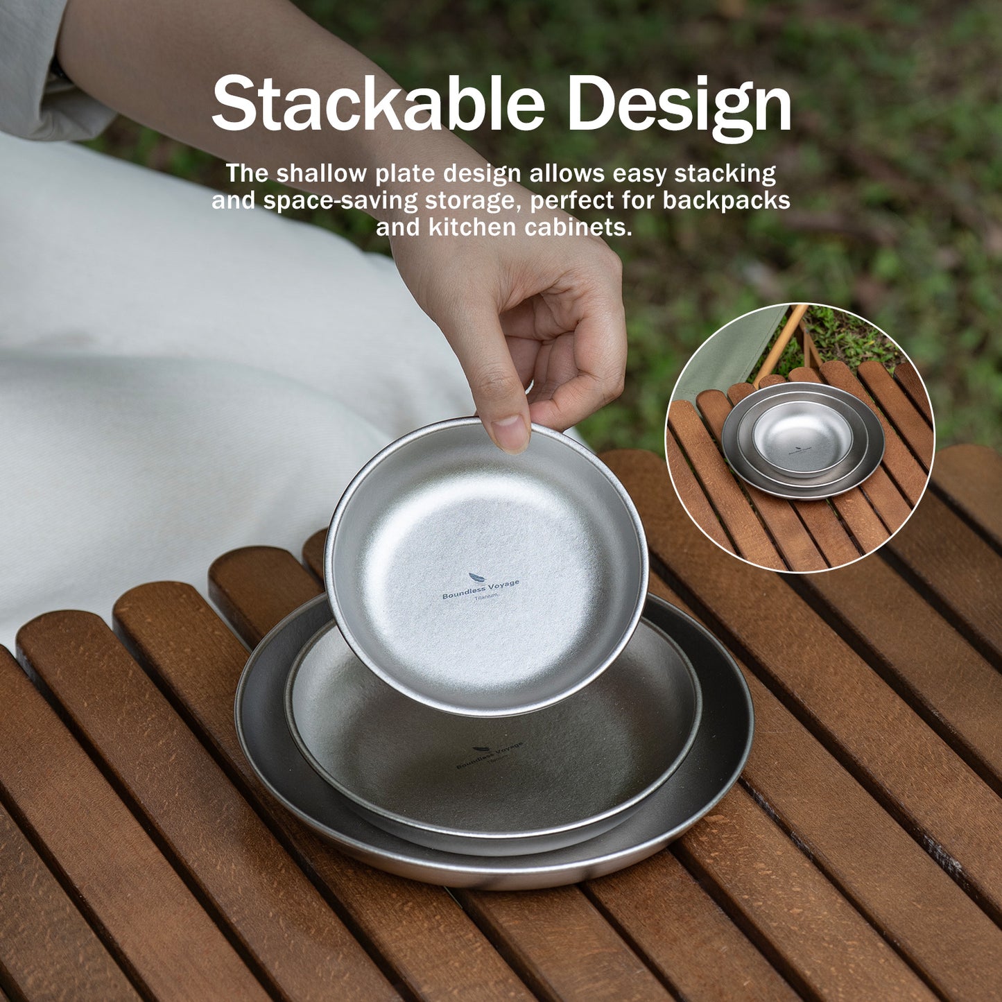 Boundless Voyage Titanium Plate Set – 3PCS Ultralight Camping Dining Plates for Hiking, Travel & Outdoor Meals