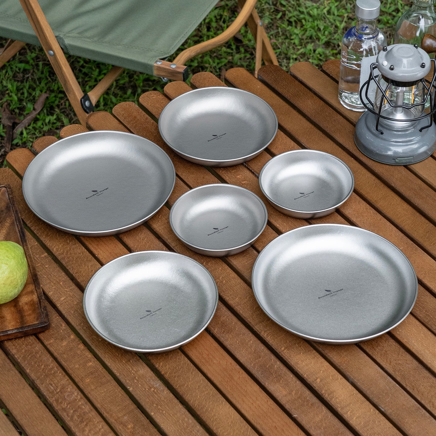 Boundless Voyage Titanium Plate Set – 3PCS Ultralight Camping Dining Plates for Hiking, Travel & Outdoor Meals