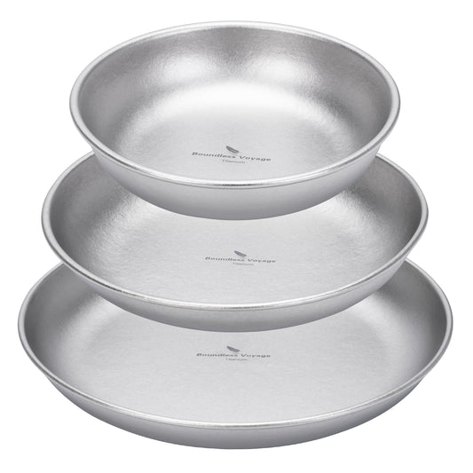 Boundless Voyage Titanium Plate Set – 3PCS Ultralight Camping Dining Plates for Hiking, Travel & Outdoor Meals