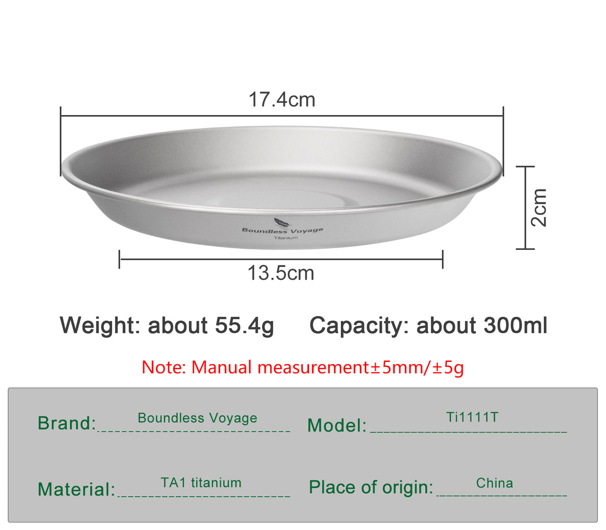 Boundless Voyage 300ml Titanium Camping Bowl & Plate – Ultralight TA1 Pure Titanium Shallow Dish for Backpacking, Hiking & Outdoor Dining