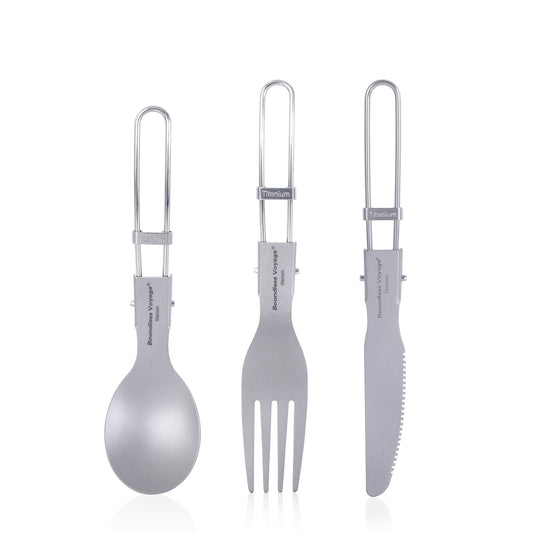 Boundless Voyage Titanium Folding Cutlery Set (Spoon + Fork + Knife) – Ultralight, Compact & Durable Tableware for Camping, Hiking & Everyday Use