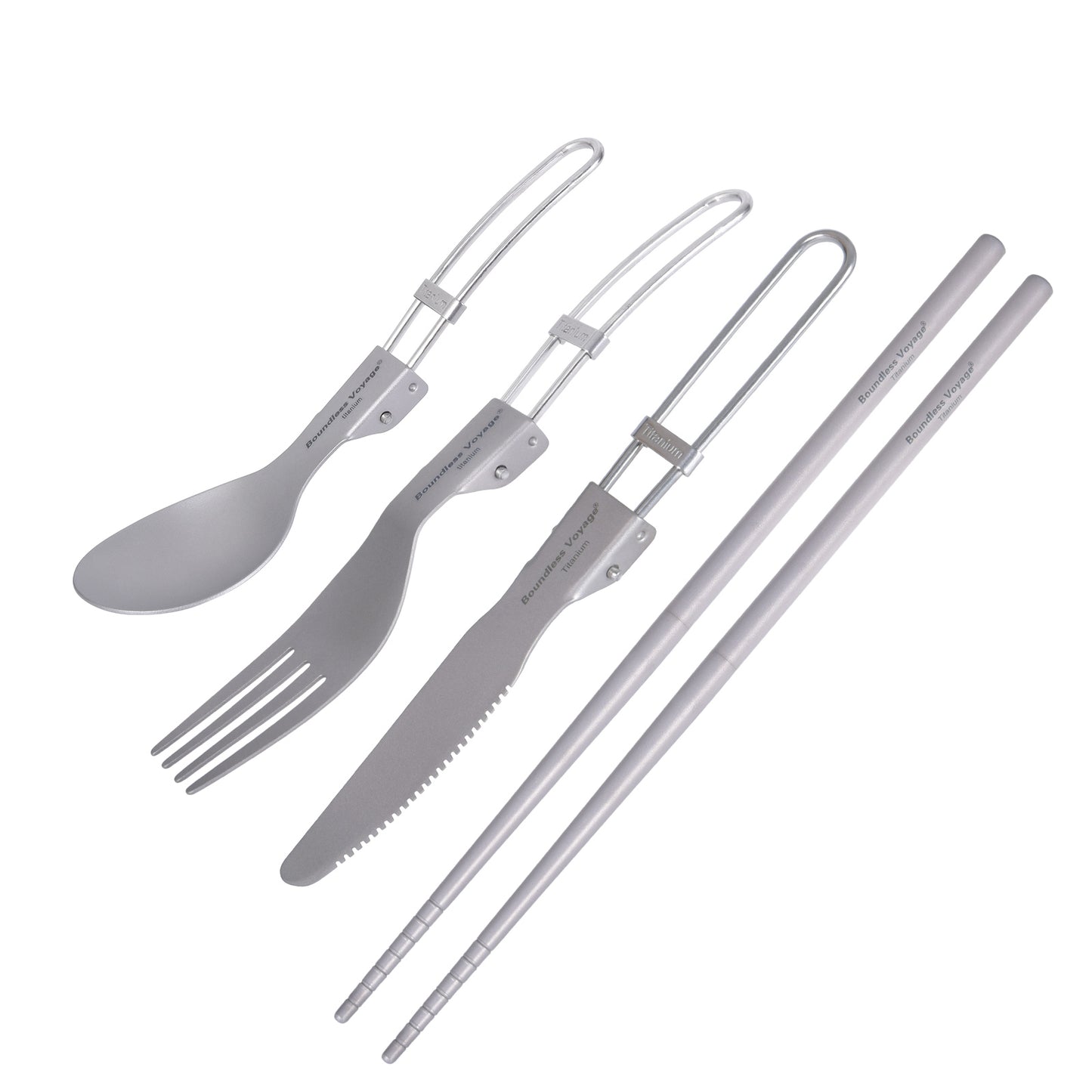 Boundless Voyage Pure Titanium Portable Folding Tableware | Knife, Spoon, Fork & Chopsticks Set | Ultralight Outdoor & Travel Cutlery
