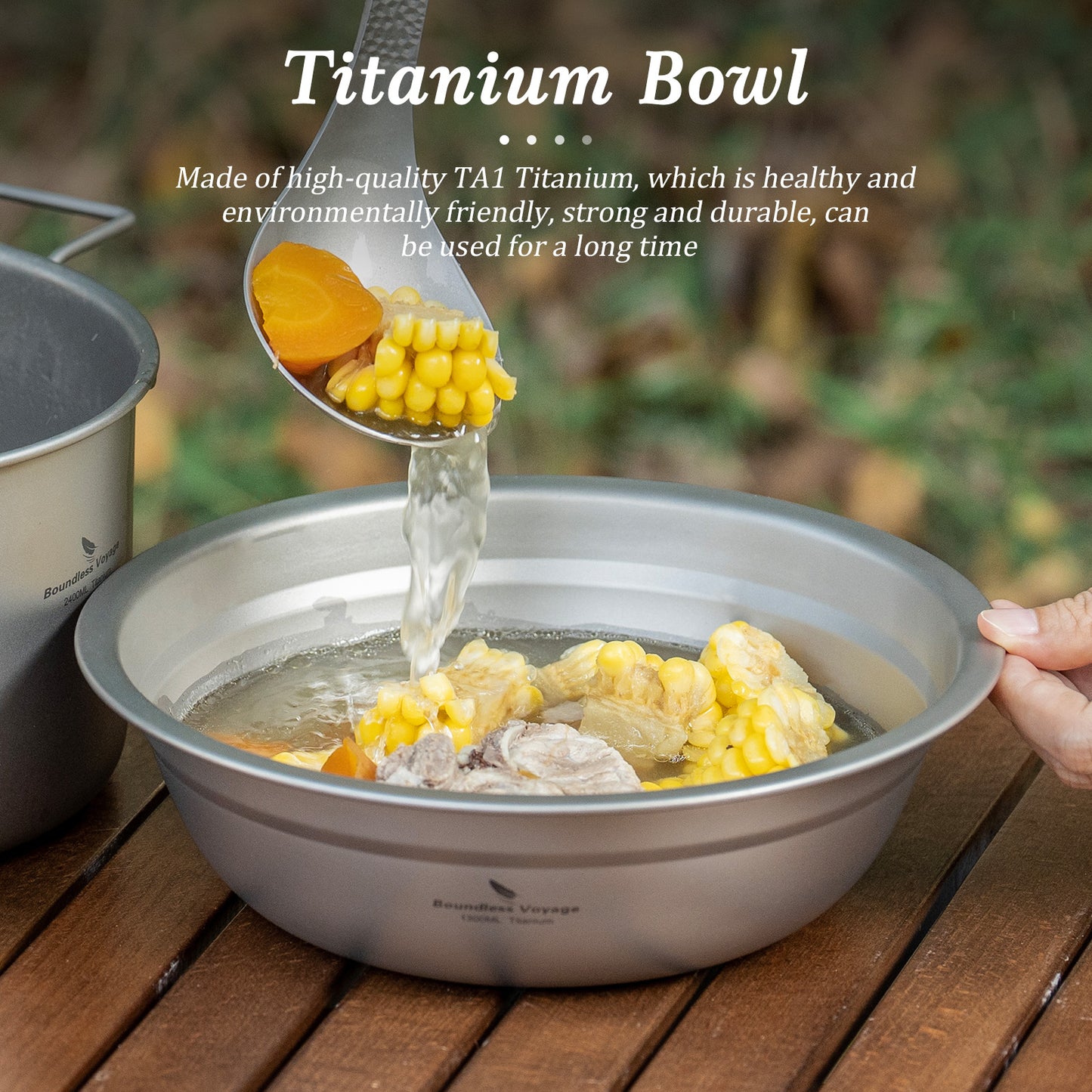 Boundless Voyage 1300ml Titanium Bowl Rice Soup Salad Serving Bowl Ultralight Outdoor Camping Travel Durable Portable Tableware