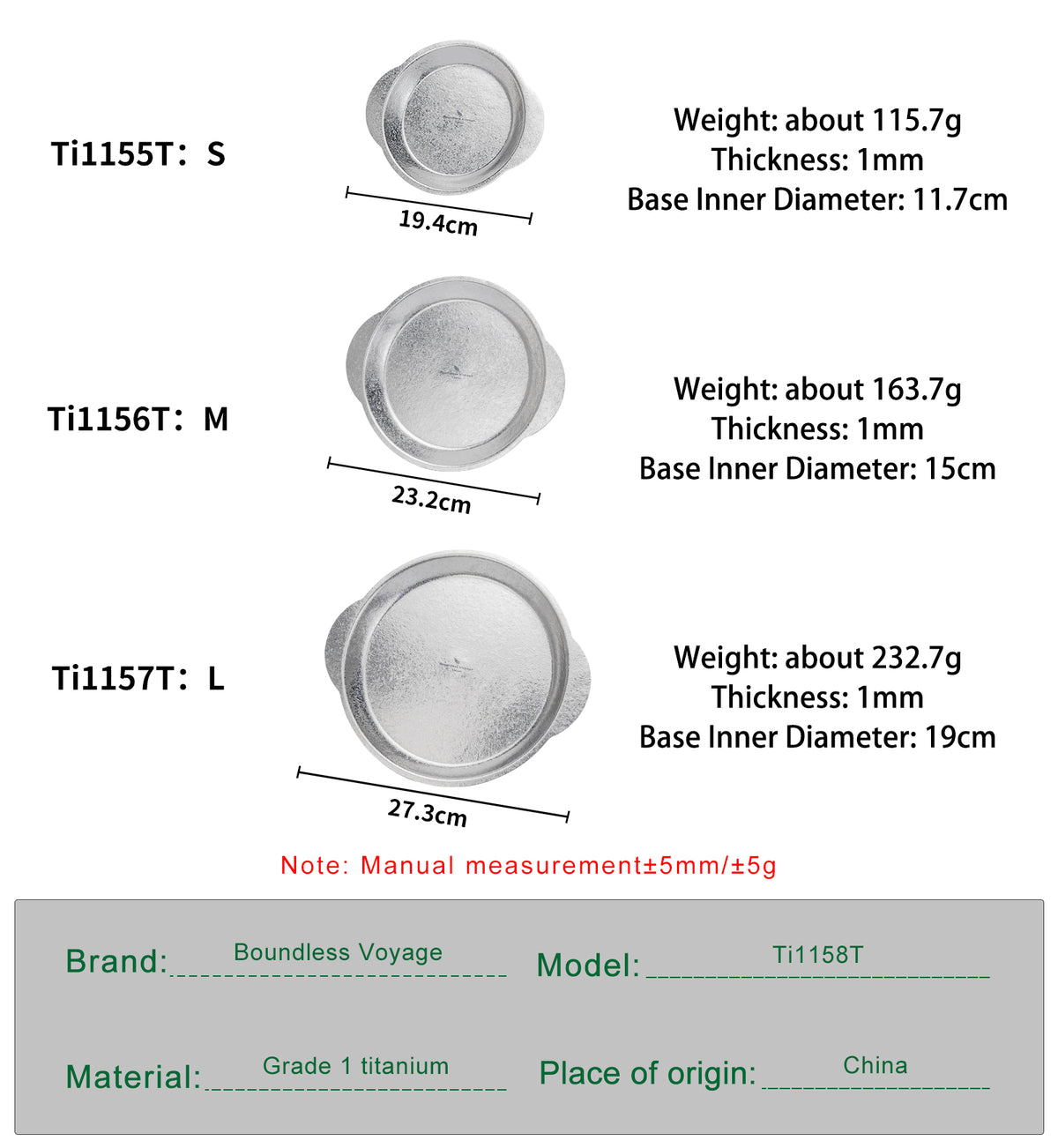 Boundless Voyage 3-Piece Titanium Camping Plate Set with Handles – Stackable TA1 Dinner & Serving Plates for Outdoor, Picnic & Travel
