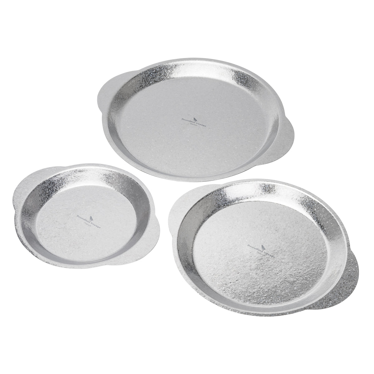 Boundless Voyage 3-Piece Titanium Camping Plate Set with Handles – Stackable TA1 Dinner & Serving Plates for Outdoor, Picnic & Travel