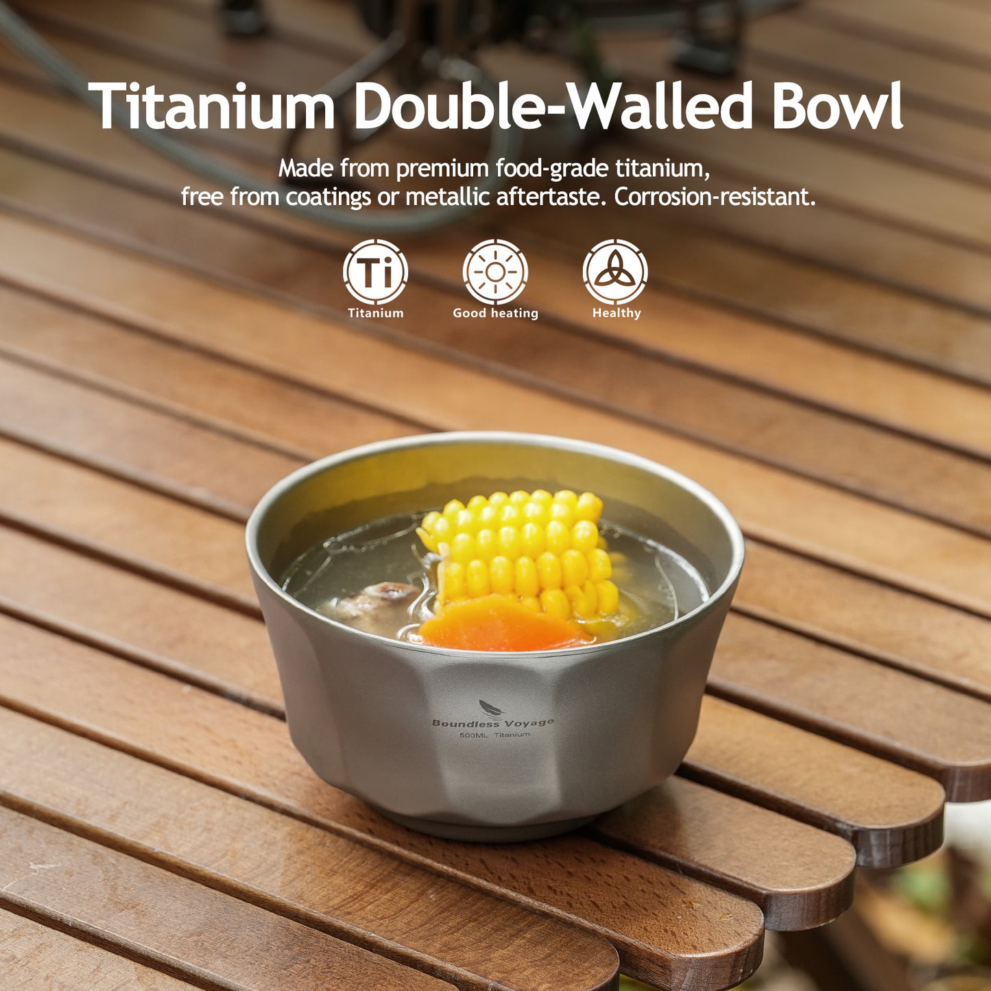 Boundless Voyage Titanium Double Walled Bowl  500ml Anti Scald Ultralight Rust Proof Bowl for Camping  HikingOutdoor & Home Use