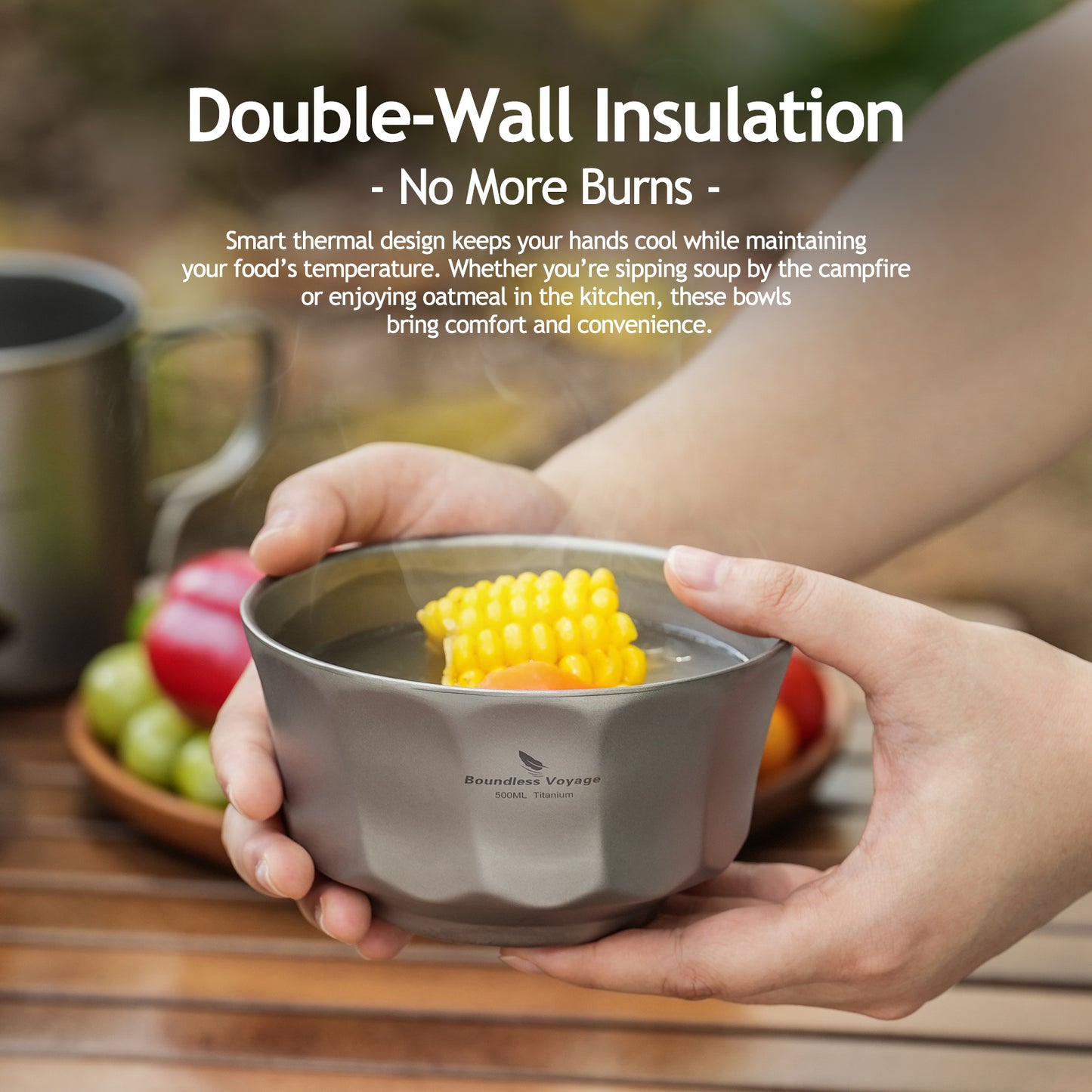 Boundless Voyage Titanium Double Walled Bowl  500ml Anti Scald Ultralight Rust Proof Bowl for Camping  HikingOutdoor & Home Use