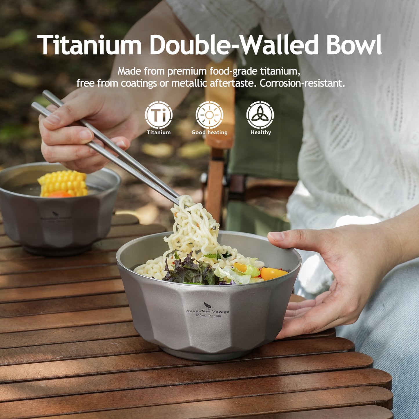 Boundless Voyage Titanium Double-Walled Bowl 800ml Anti-Scald Ultralight Rust-Proof Bowl for Camping Hiking Outdoor & Home Use