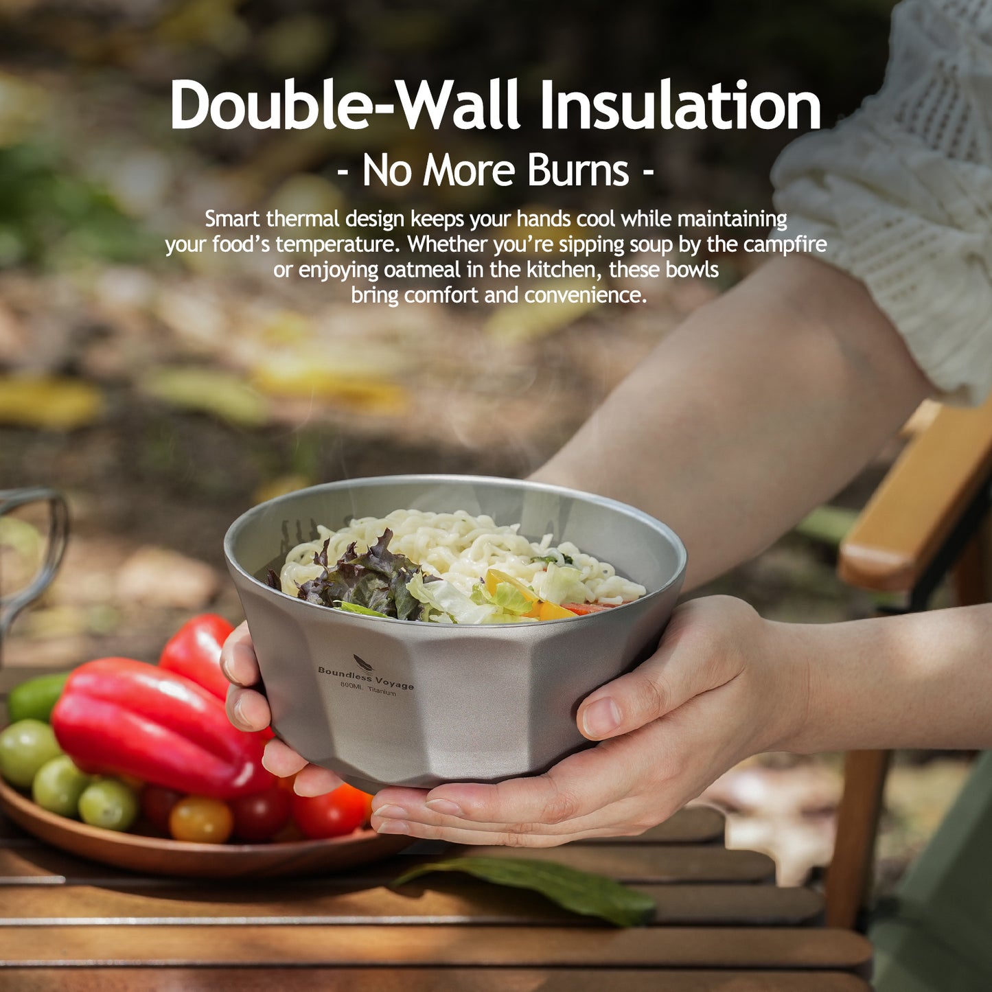 Boundless Voyage Titanium Double-Walled Bowl 800ml Anti-Scald Ultralight Rust-Proof Bowl for Camping Hiking Outdoor & Home Use